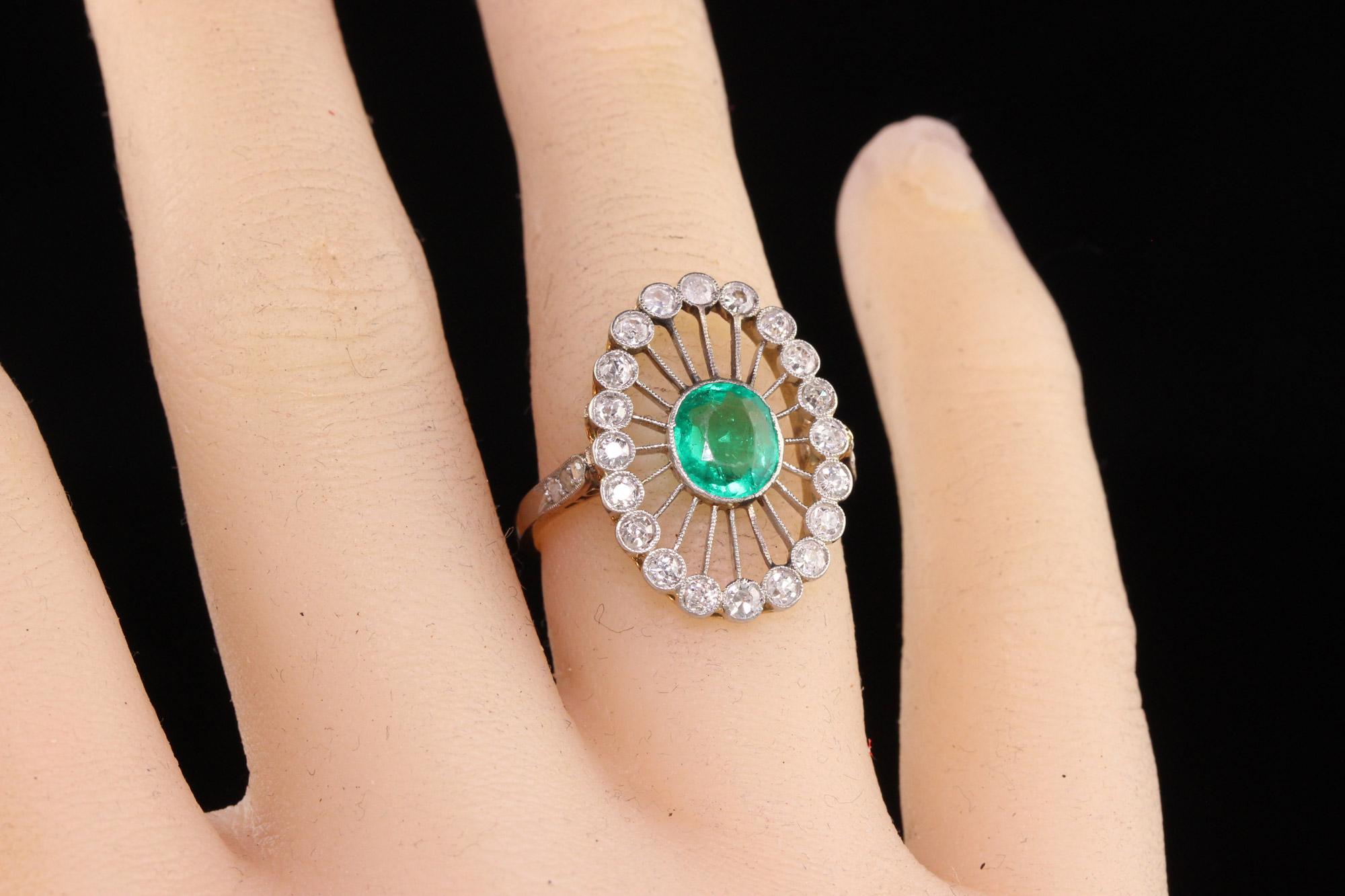 Antique Edwardian 18k Yellow Gold Colombian Emerald and Diamond Ring For Sale 3