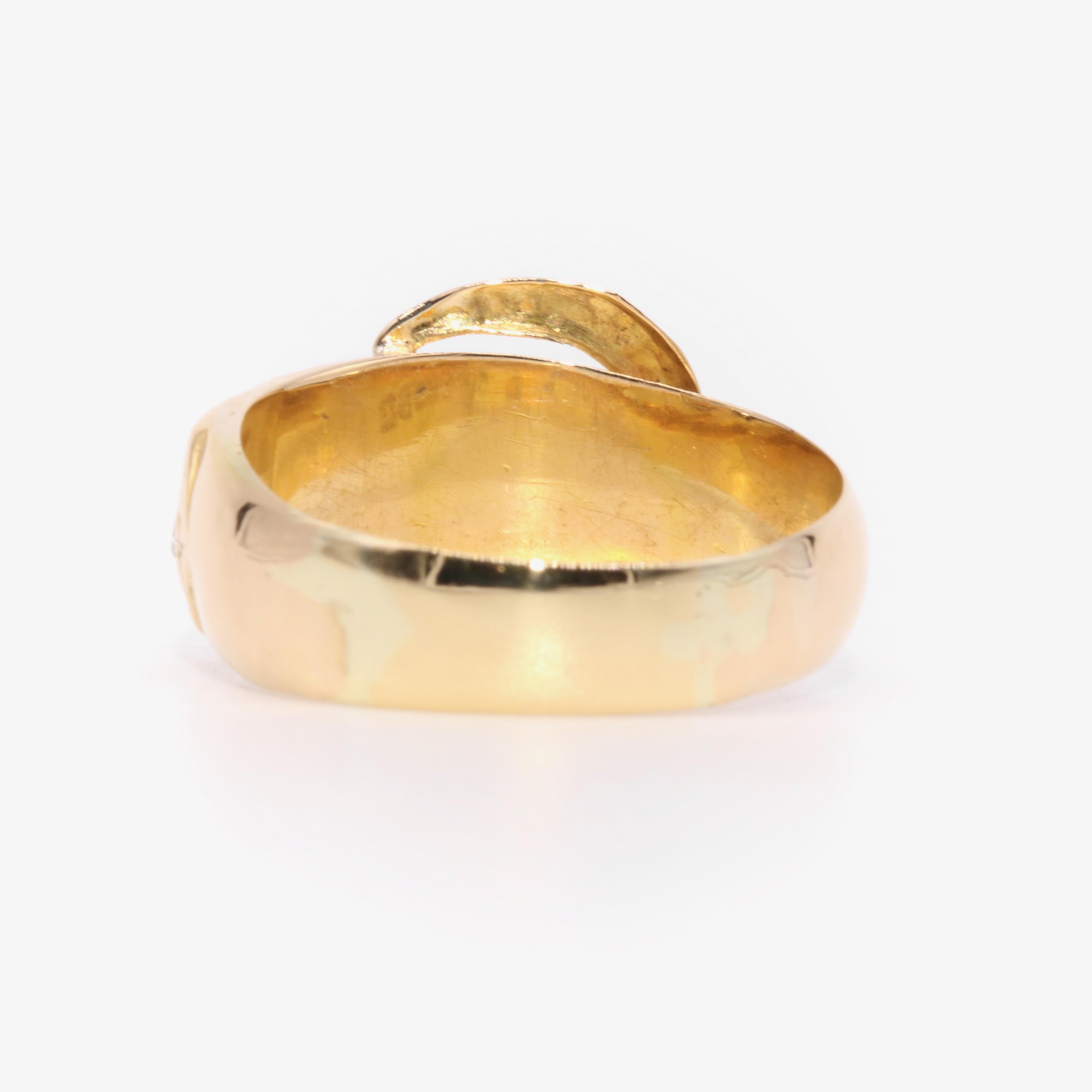 Antique Edwardian 18K Yellow Gold Engraved Diamond Buckle Ring 2