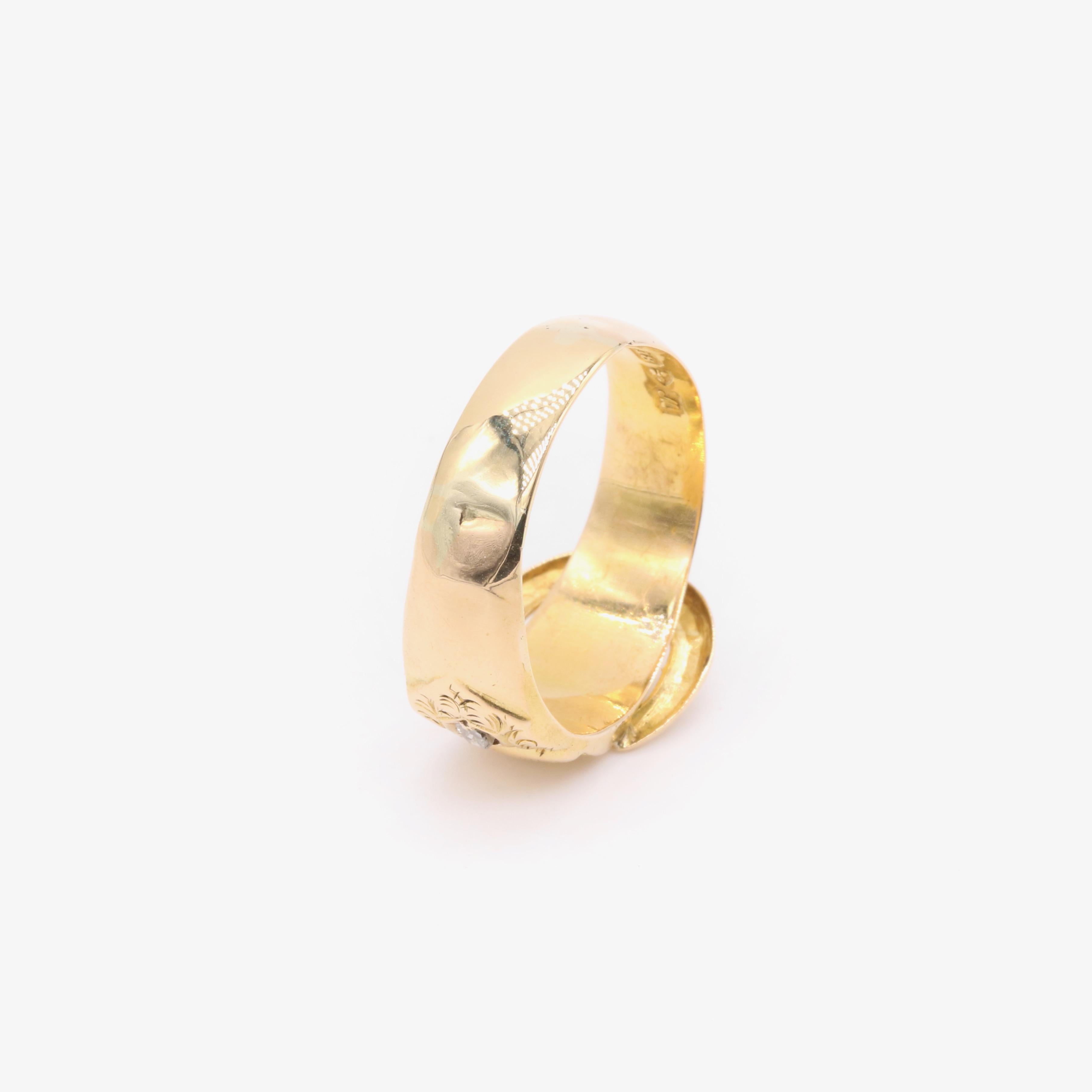 Antique Edwardian 18K Yellow Gold Engraved Diamond Buckle Ring 4