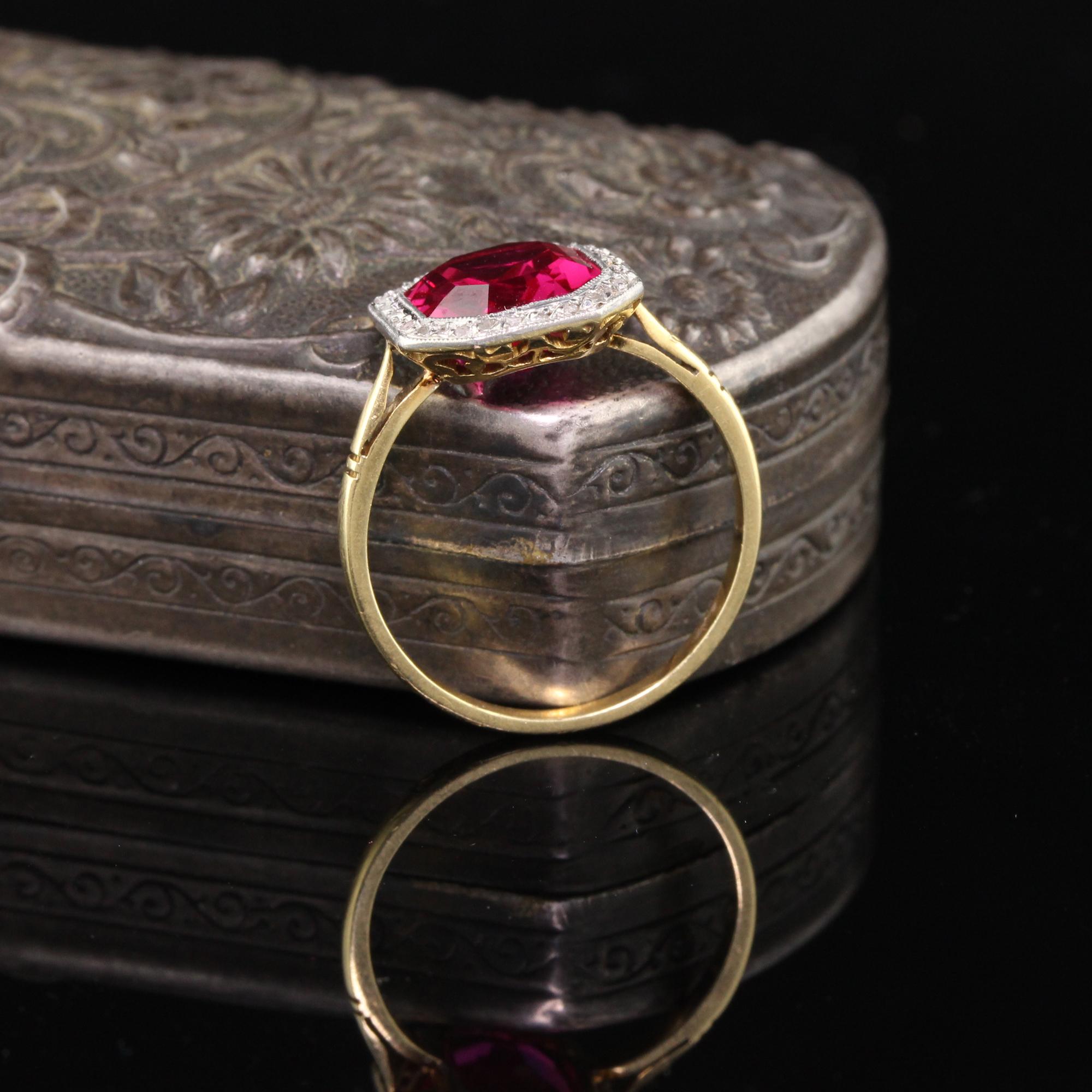 Round Cut Antique Edwardian 18 Karat Gold French Synthetic Ruby and Diamond Cocktail Ring