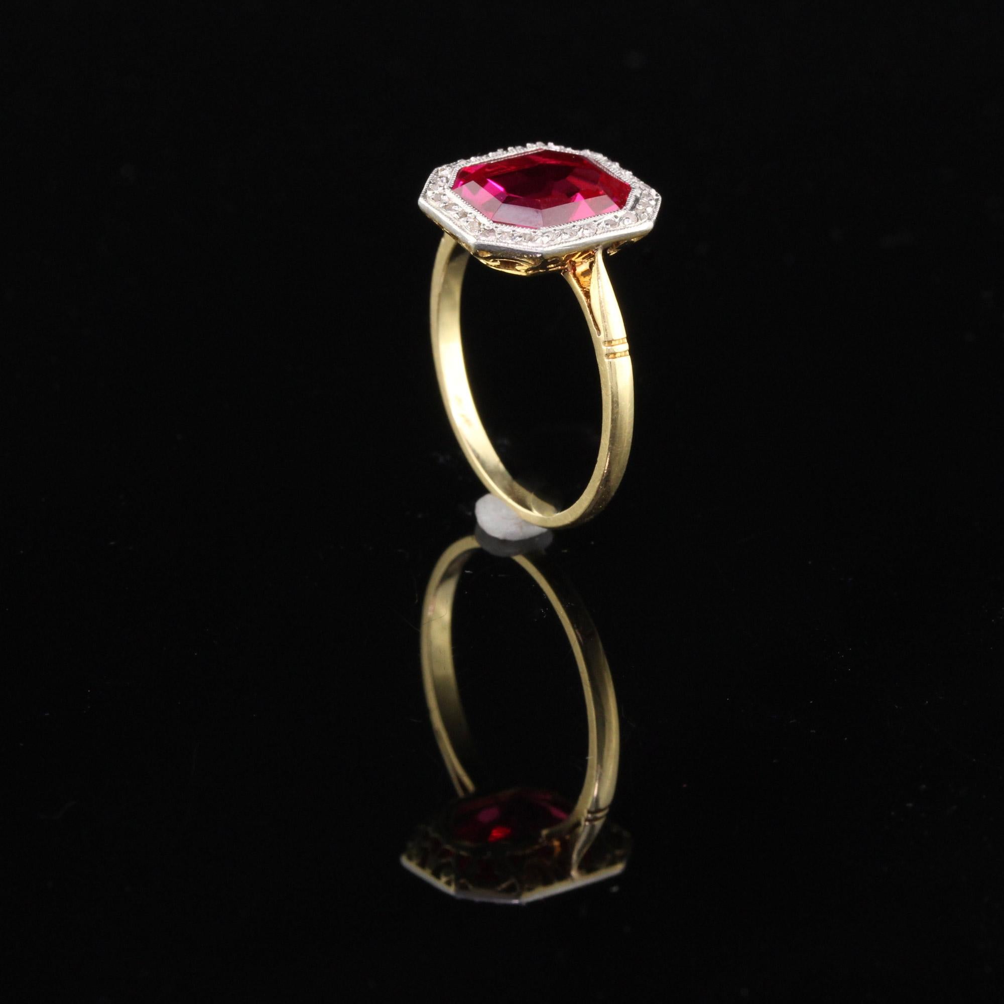 Antique Edwardian 18 Karat Gold French Synthetic Ruby and Diamond Cocktail Ring In Good Condition In Great Neck, NY