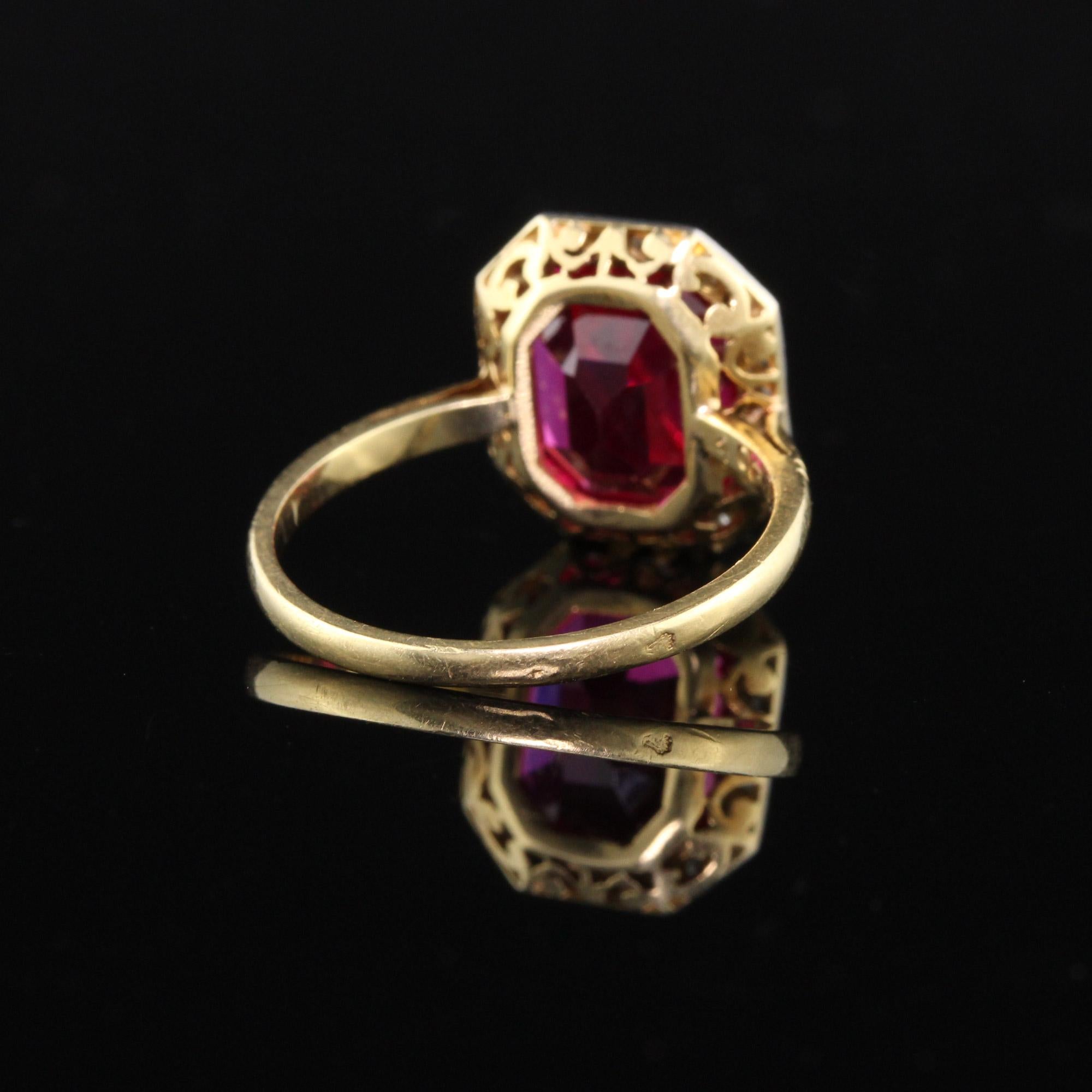 Women's Antique Edwardian 18 Karat Gold French Synthetic Ruby and Diamond Cocktail Ring