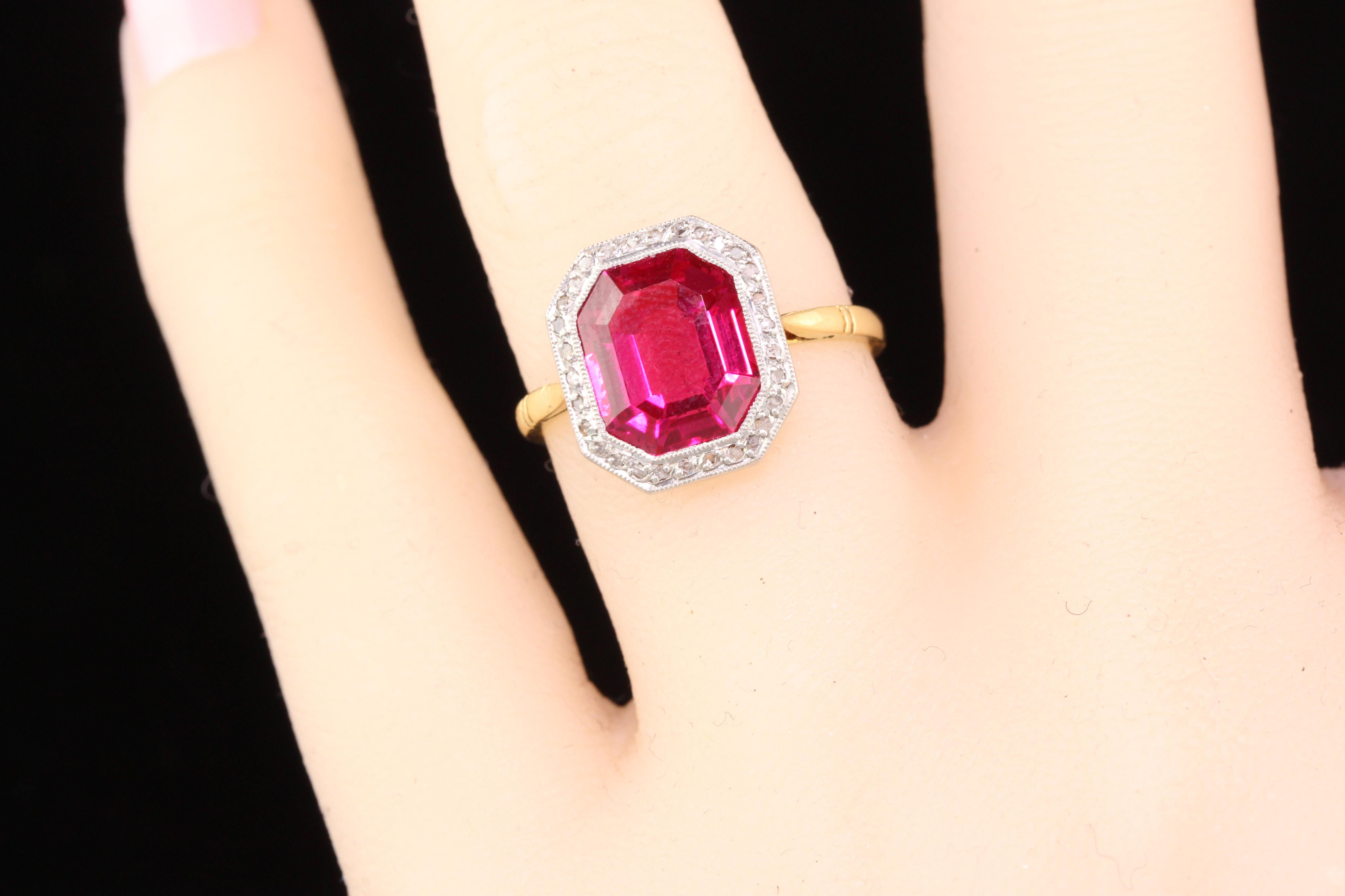 Antique Edwardian 18 Karat Gold French Synthetic Ruby and Diamond Cocktail Ring 1