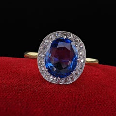 Antique Edwardian 18K Yellow Gold No Heat Sapphire Diamond Engagement Ring - GIA
