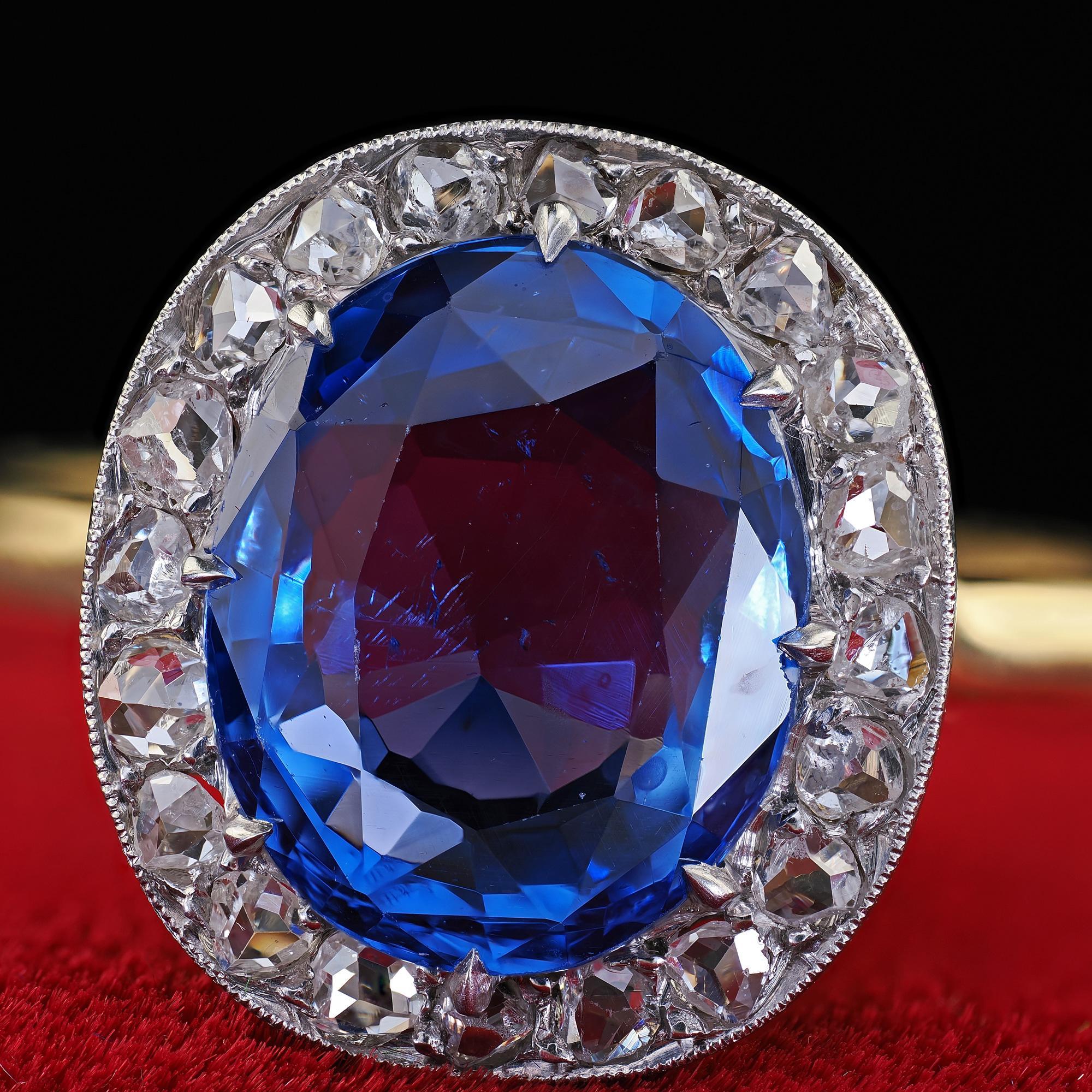 Antique Edwardian 18K Yellow Gold No Heat Sapphire Diamond Engagement Ring - GIA For Sale 1