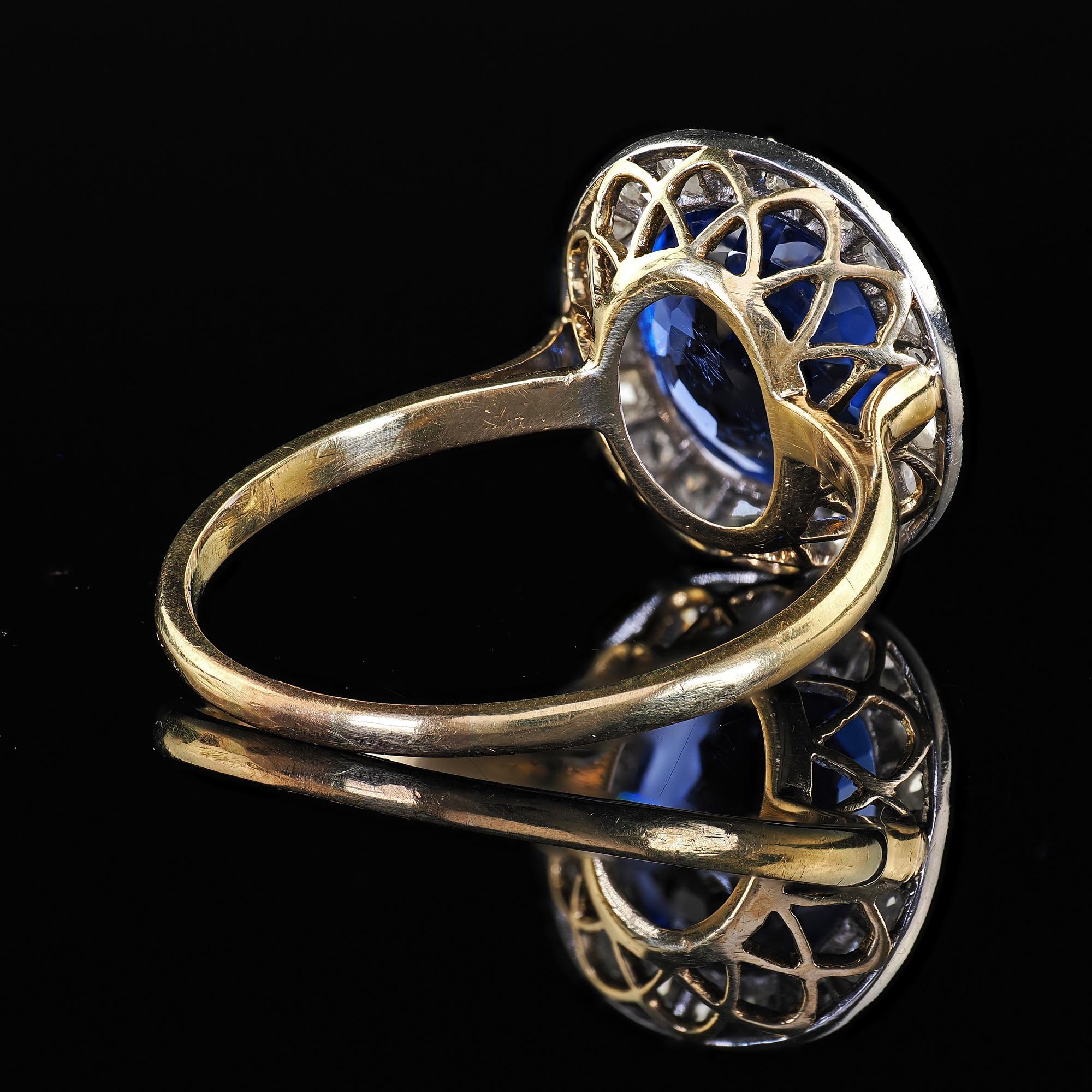 Antique Edwardian 18K Yellow Gold No Heat Sapphire Diamond Engagement Ring - GIA For Sale 3