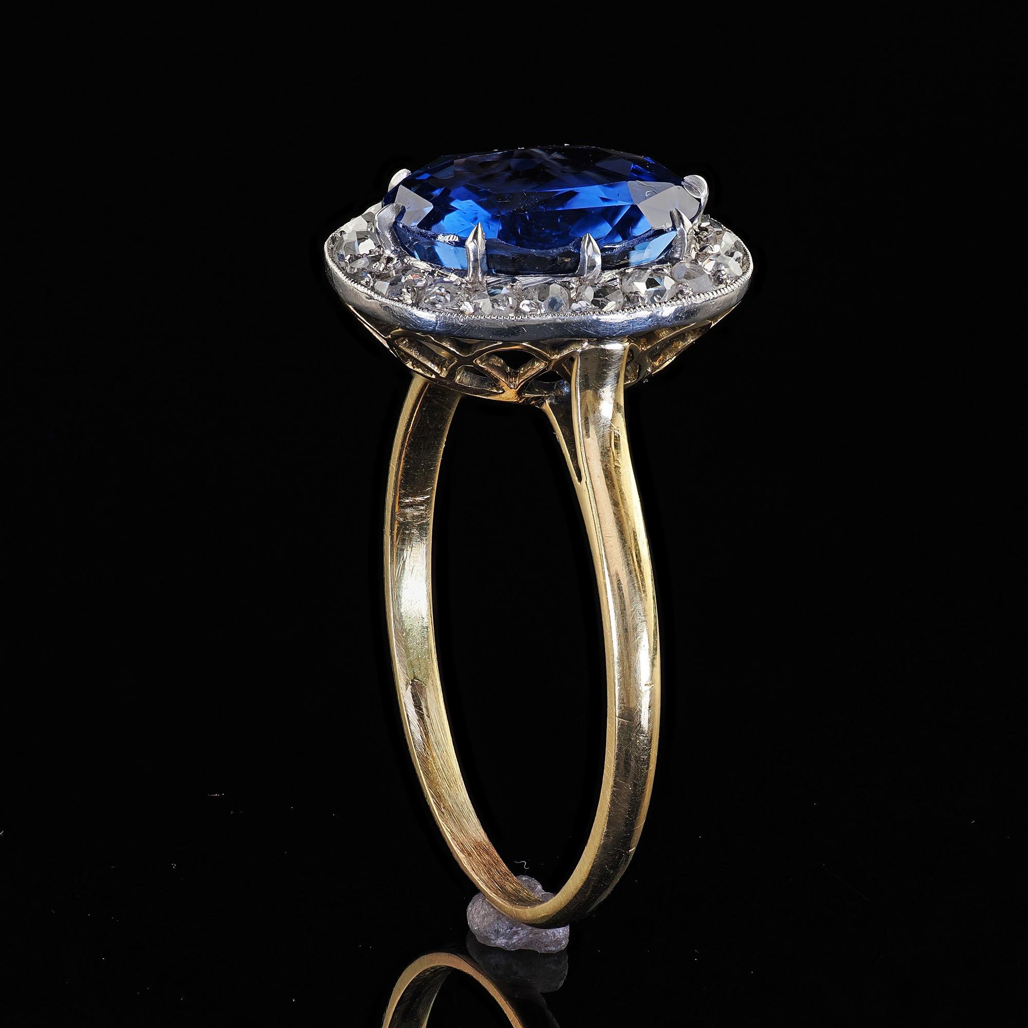 Antique Edwardian 18K Yellow Gold No Heat Sapphire Diamond Engagement Ring - GIA For Sale 4
