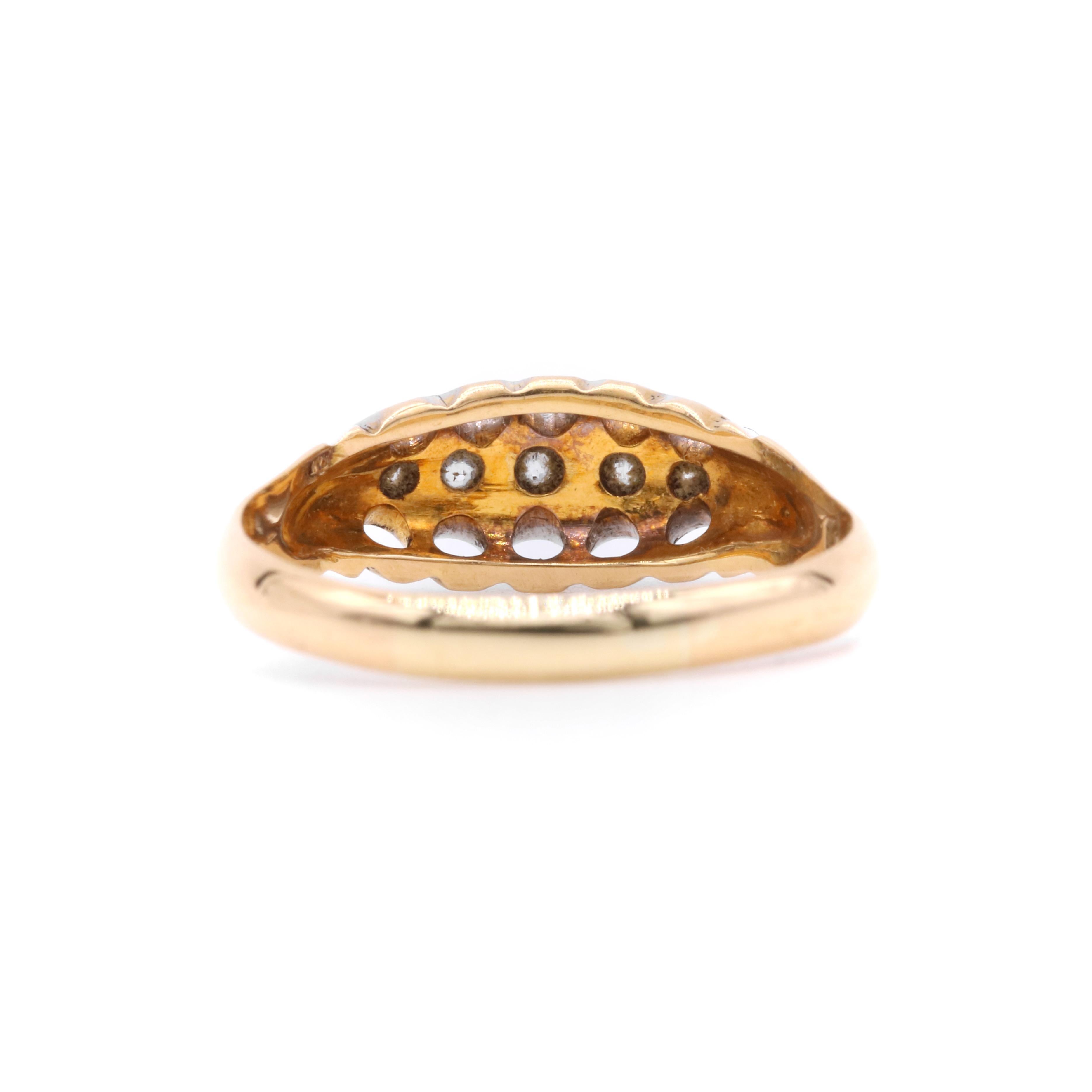 Ancienne bague Edwardian en or jaune 18K à 5 pierres et diamants de taille ancienne en vente 1