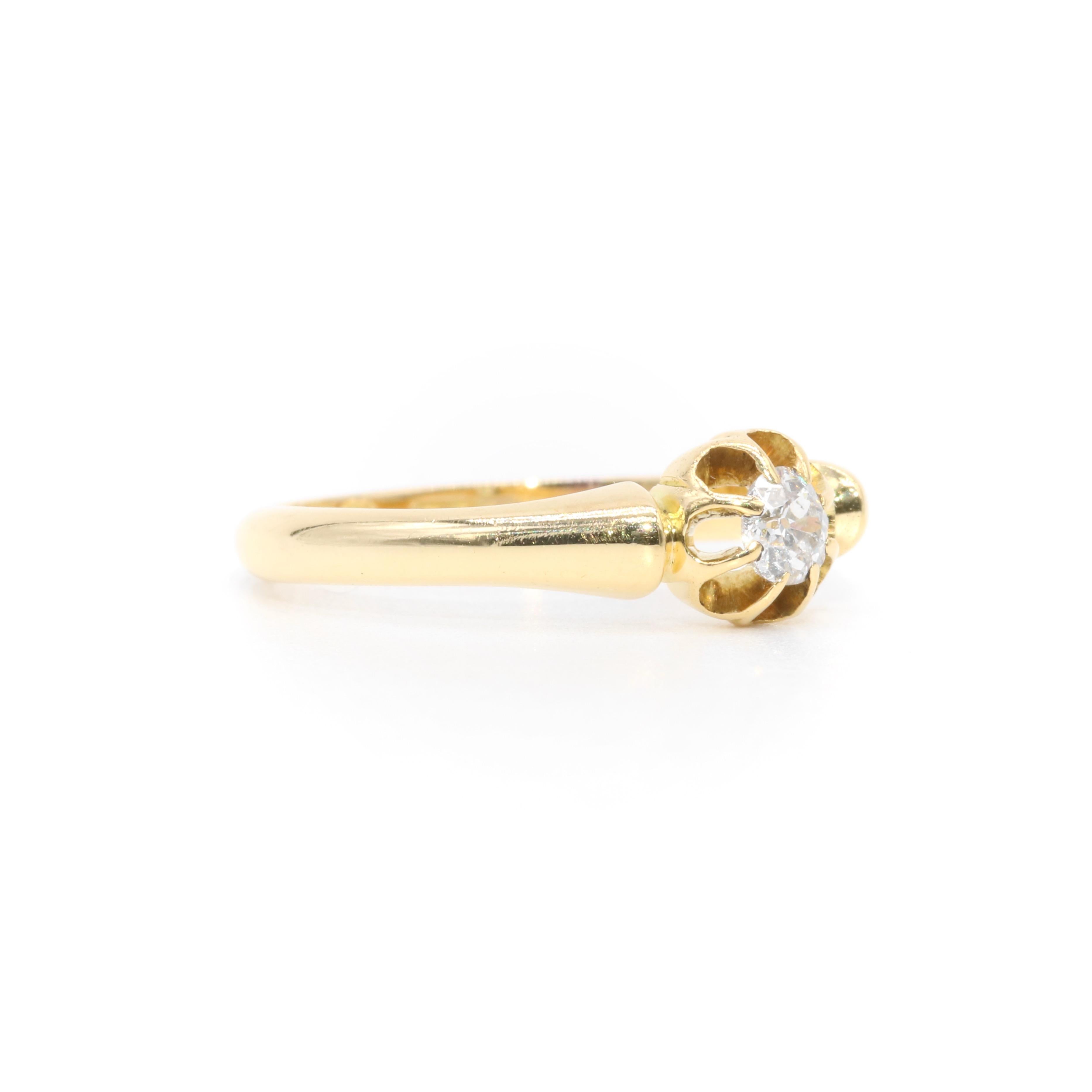 Anillo Solitario Belcher Antiguo Edwardian de Oro Amarillo de 18 K con Diamantes de Corte Antiguo en Bueno estado para la venta en Staines-Upon-Thames, GB