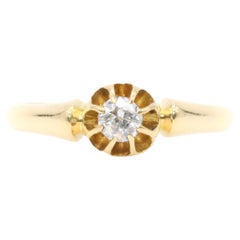 Bague solitaire édouardienne ancienne en or jaune 18 carats avec diamant taille ancienne Belcher