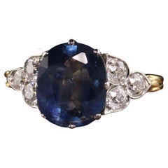 Anello di fidanzamento antico edoardiano in oro giallo 18 carati con diamante e zaffiro