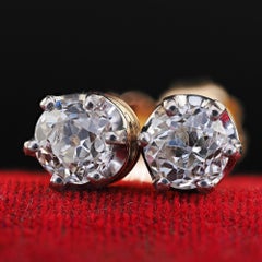 Orecchini antichi in oro giallo 18 carati con diamanti taglio miniera