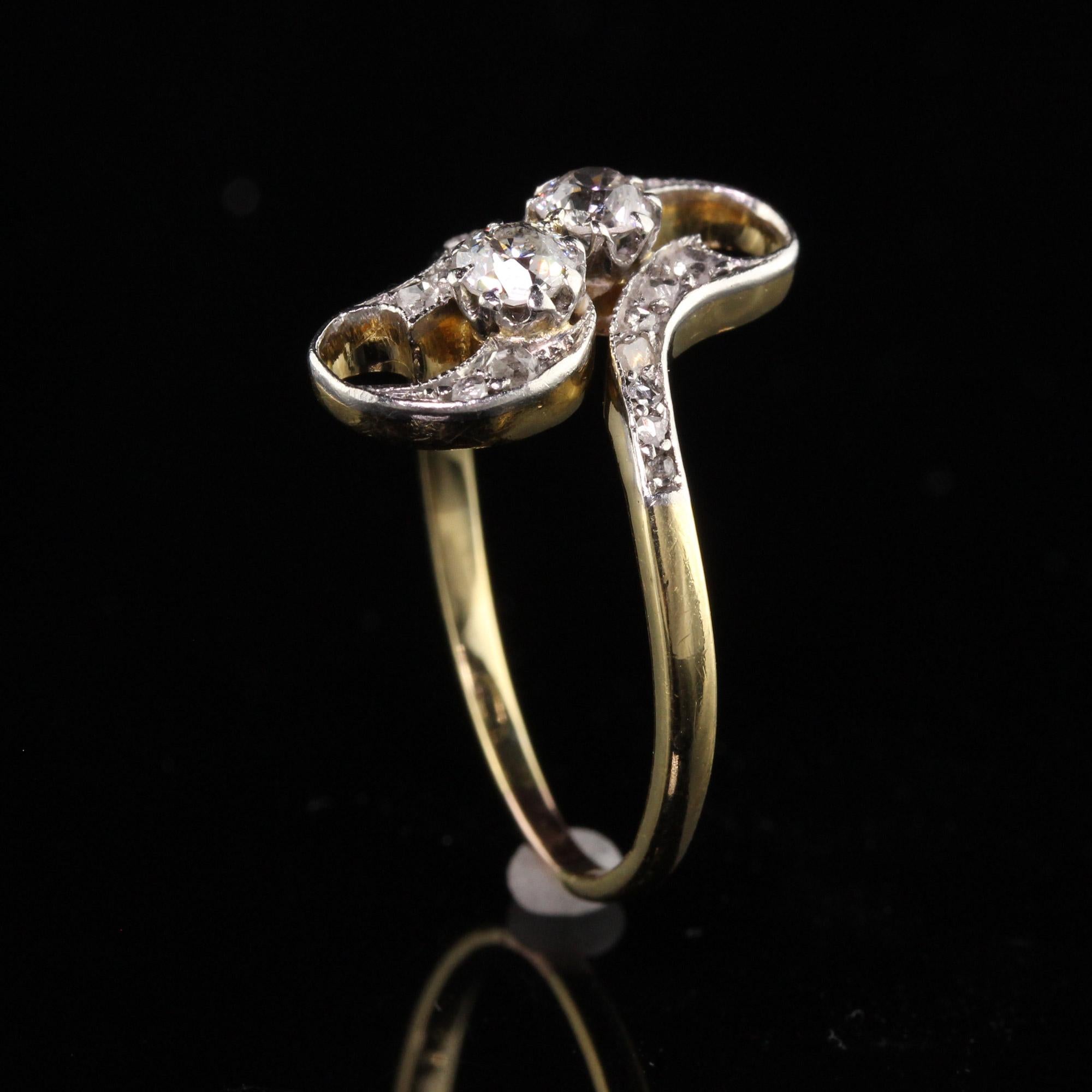Women's Antique Edwardian 18k Yellow Gold Old Mine Rose Cut Diamond Toi et Moi Ring For Sale