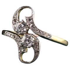 Antique Edwardian 18k Yellow Gold Old Mine Rose Cut Diamond Toi et Moi Ring