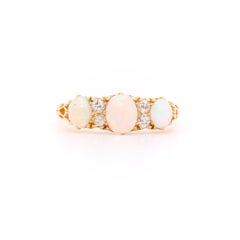 Antique Edwardian 18K Yellow Gold Opal and Diamond 7 Stone Ring