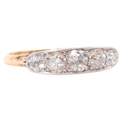 Antique Edwardian 18K Yellow Gold & Platinum 1.02ctw 5 Stone Diamond Ring