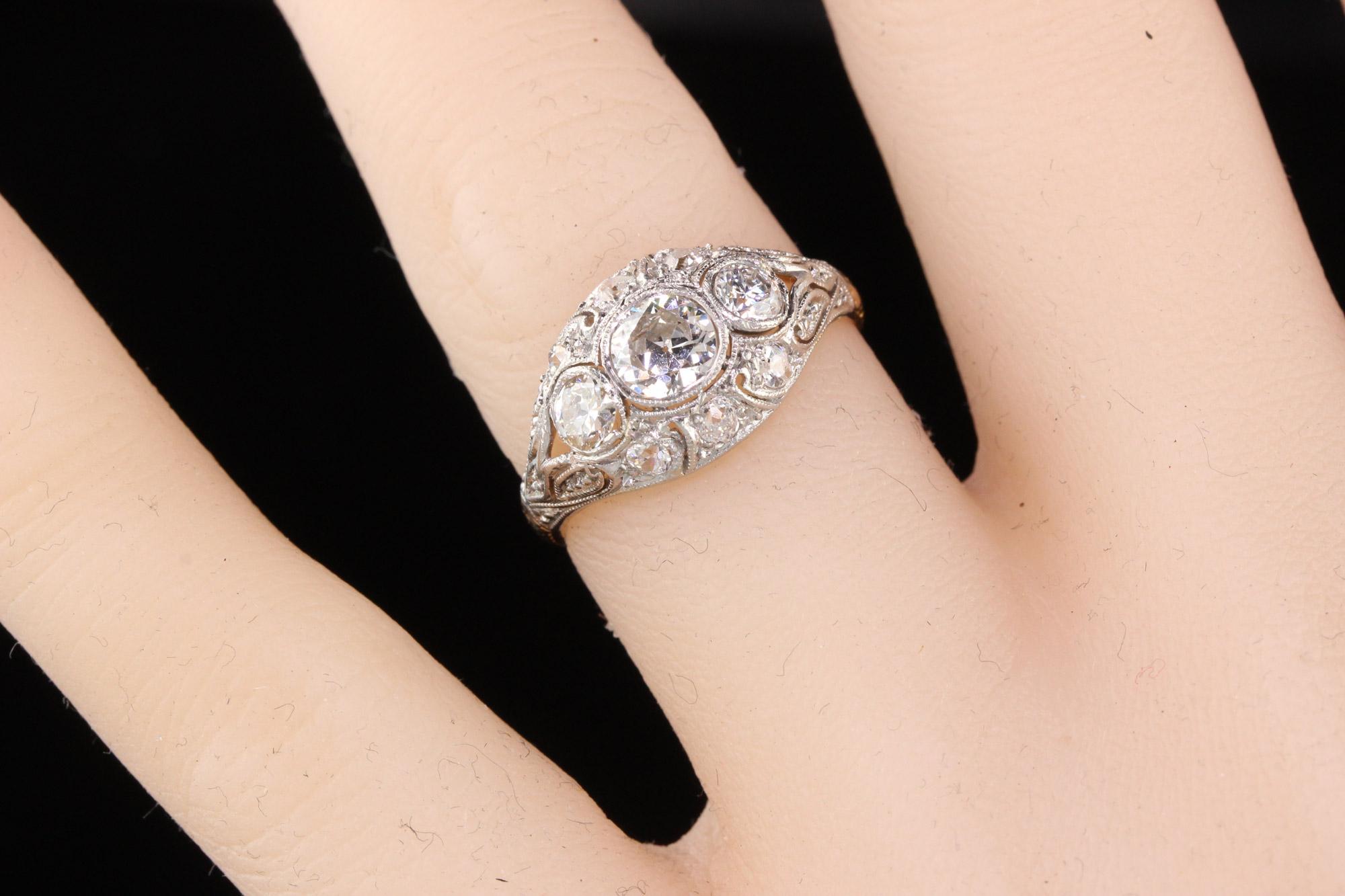 Antique Edwardian 18 Karat Gold and Platinum 3-Stone Diamond Engagement Ring 1