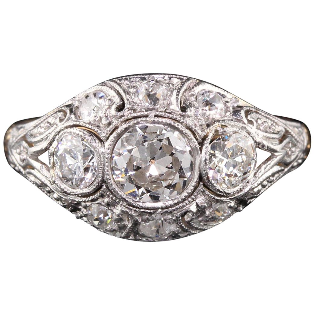 Antique Edwardian 18 Karat Gold and Platinum 3-Stone Diamond Engagement Ring