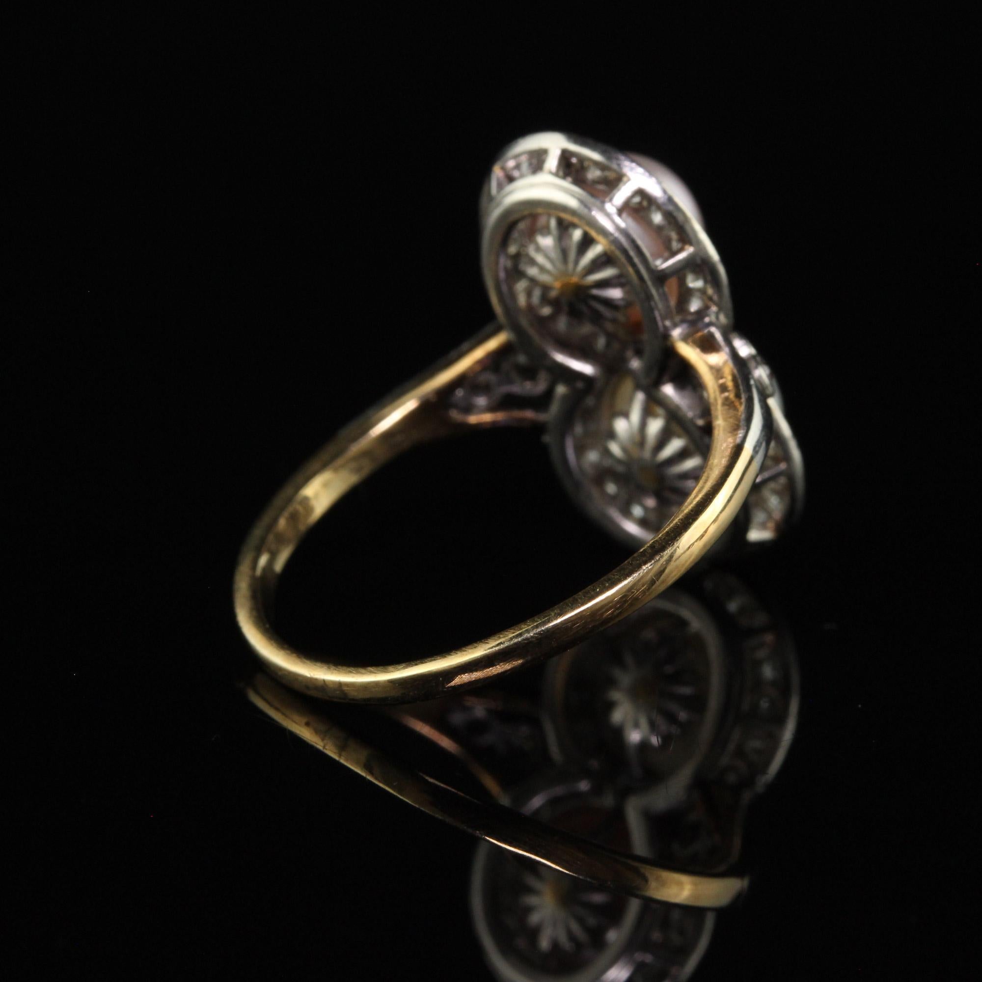 Antique Edwardian 18K Yellow Gold Platinum Natural Pearl Toi et Moi Ring - GIA For Sale 2