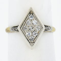 Antique Edwardian 18K Yellow Gold & Platinum Old Cut Diamond Lozenge Shape Ring