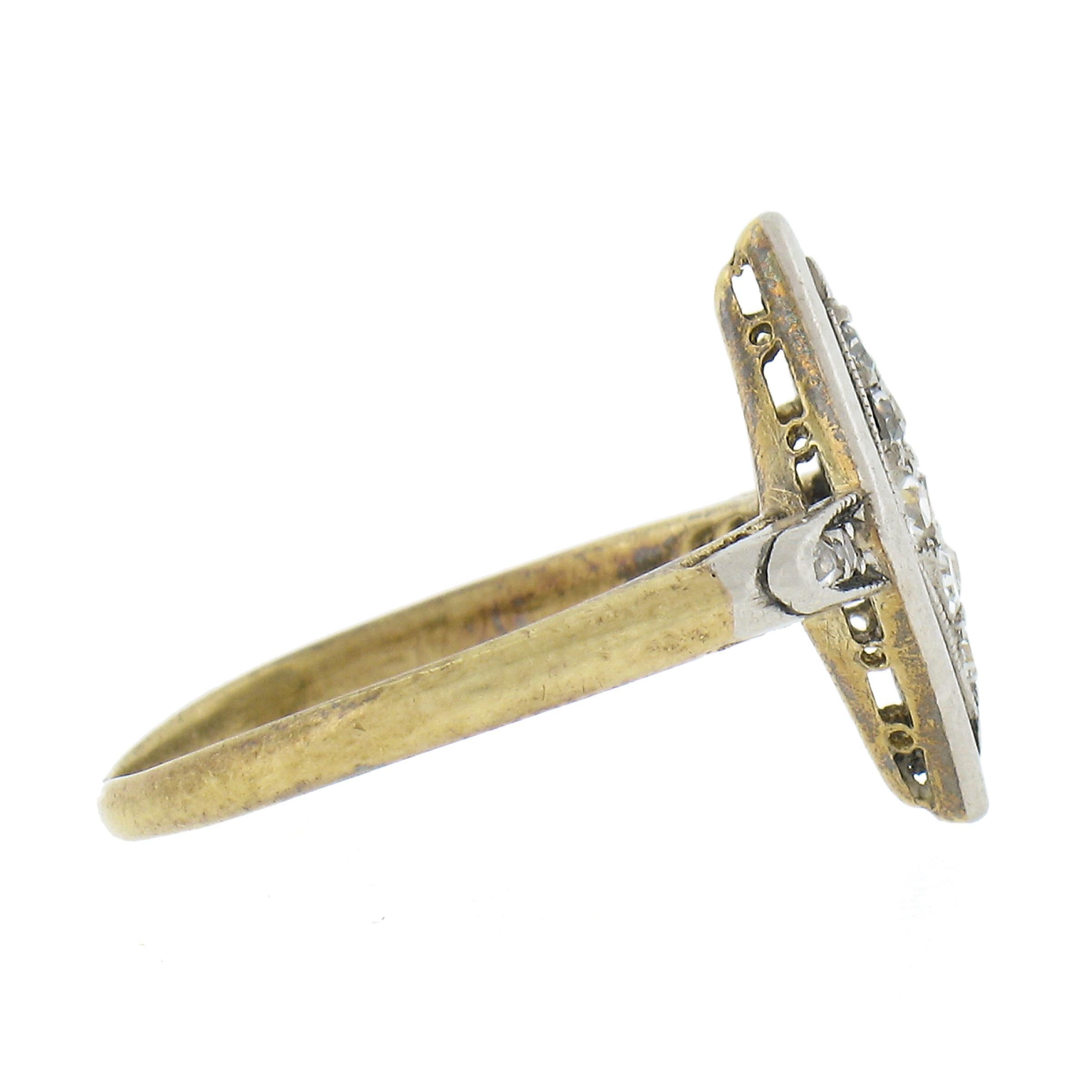 Women's Antique Edwardian 18K Yellow Gold & Platinum Old Cut Diamond Lozenge Shape Ring For Sale