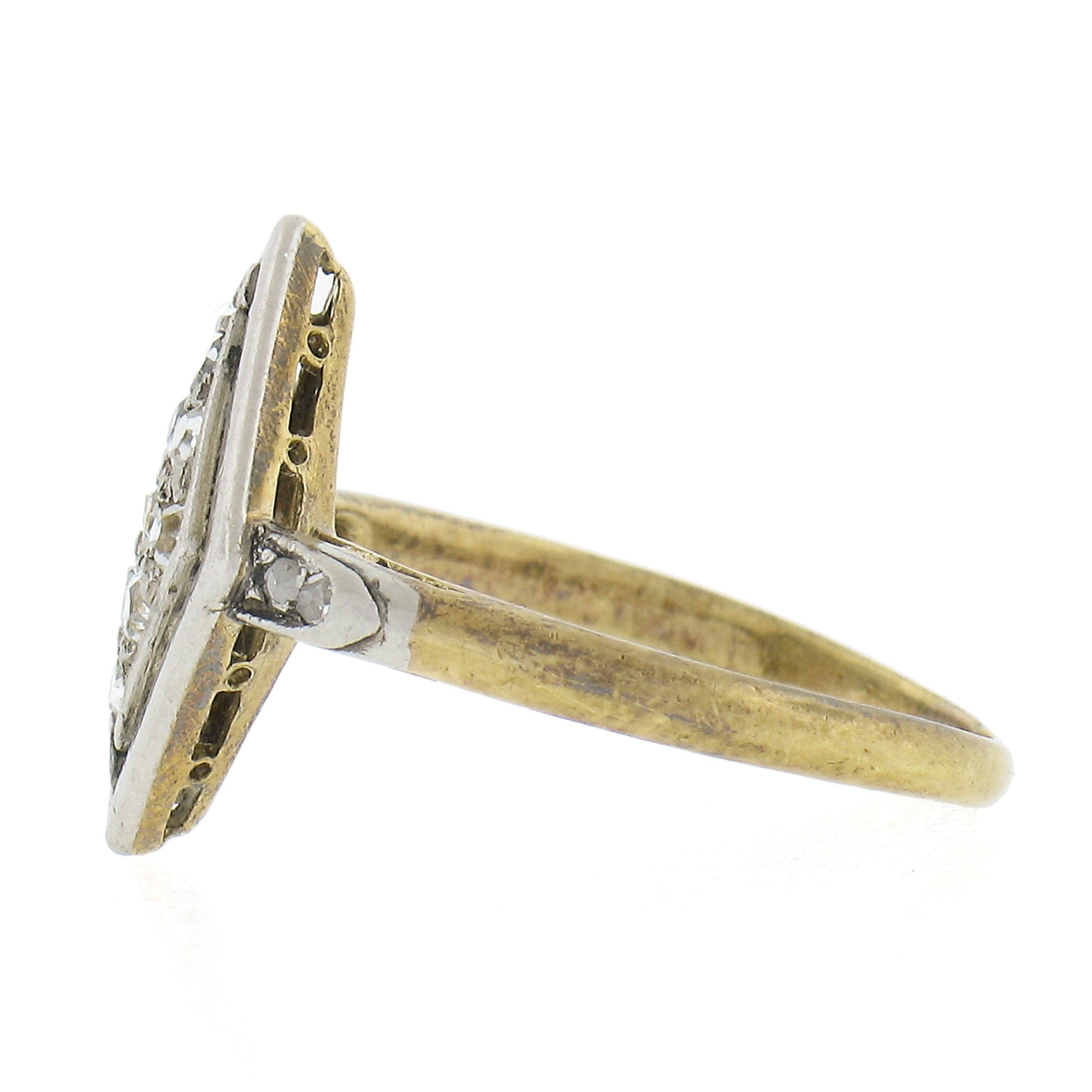 Antique Edwardian 18K Yellow Gold & Platinum Old Cut Diamond Lozenge Shape Ring For Sale 1
