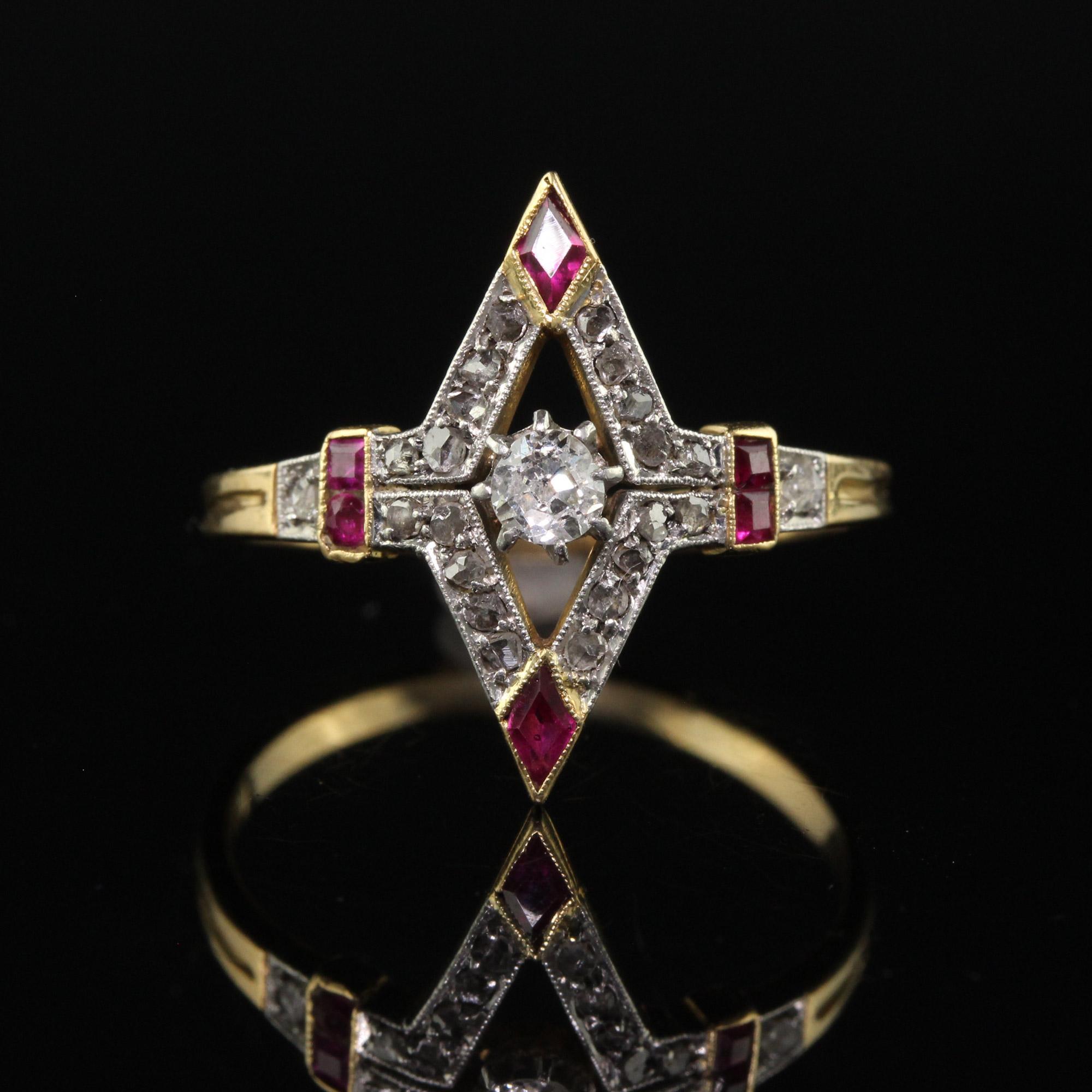 Antique Edwardian 18K Yellow Gold Platinum Old Cut Diamond Ruby Ring 1