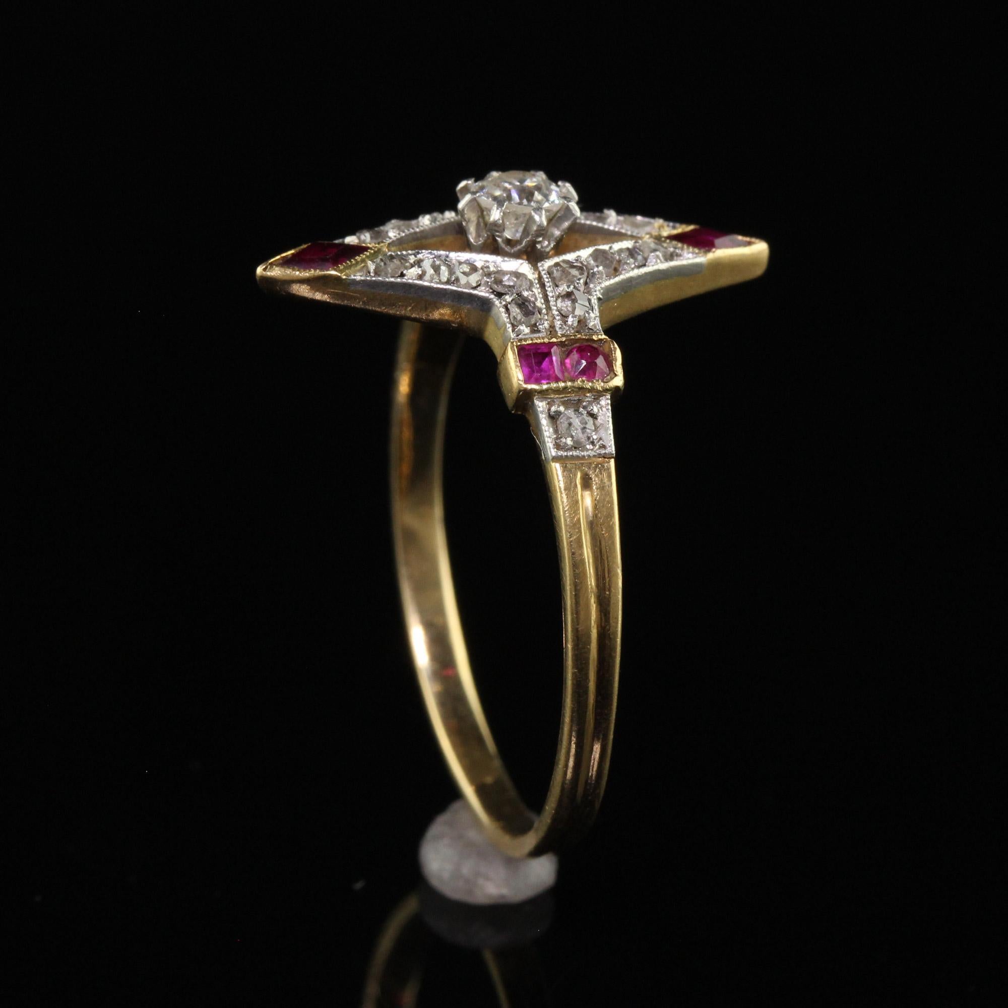 Antique Edwardian 18K Yellow Gold Platinum Old Cut Diamond Ruby Ring 3