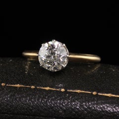 Antiguo Anillo de Compromiso de Diamantes Euro Antiguo Edwardian de Oro Amarillo de 18 K y Platino