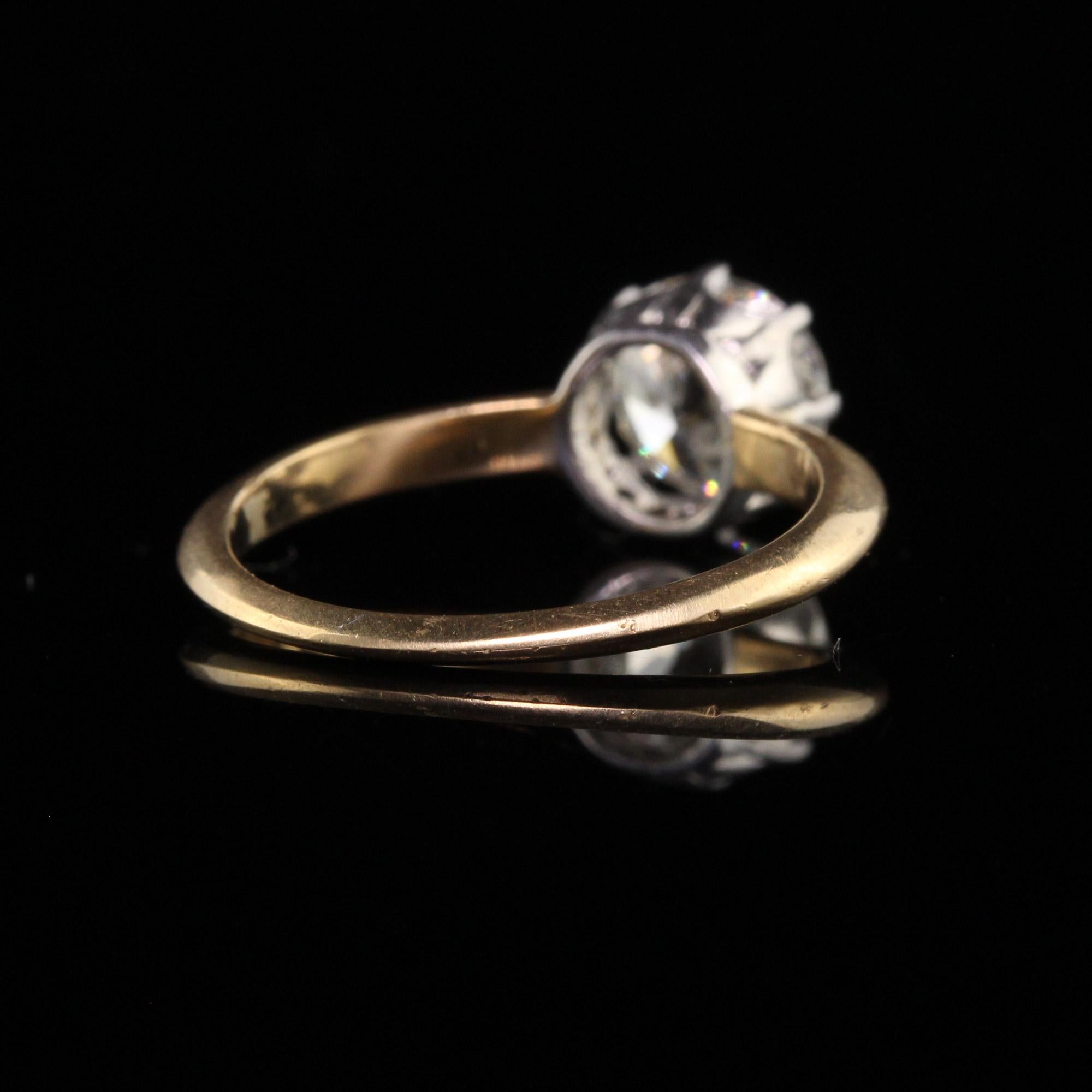 Old European Cut Antique Edwardian 18K Yellow Gold Platinum Old Euro Diamond Engagement Ring For Sale