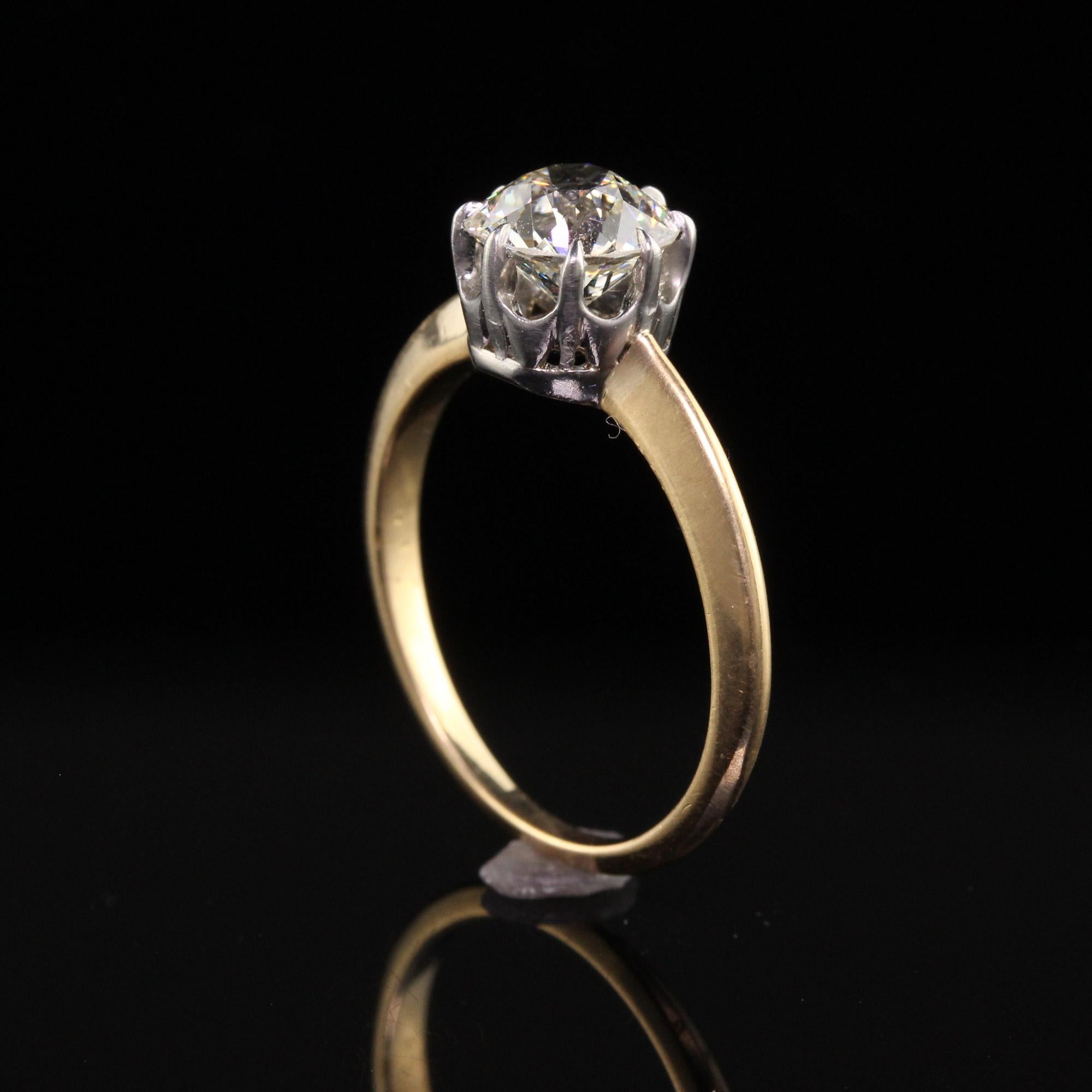 Antique Edwardian 18K Yellow Gold Platinum Old Euro Diamond Engagement Ring In Good Condition For Sale In Great Neck, NY