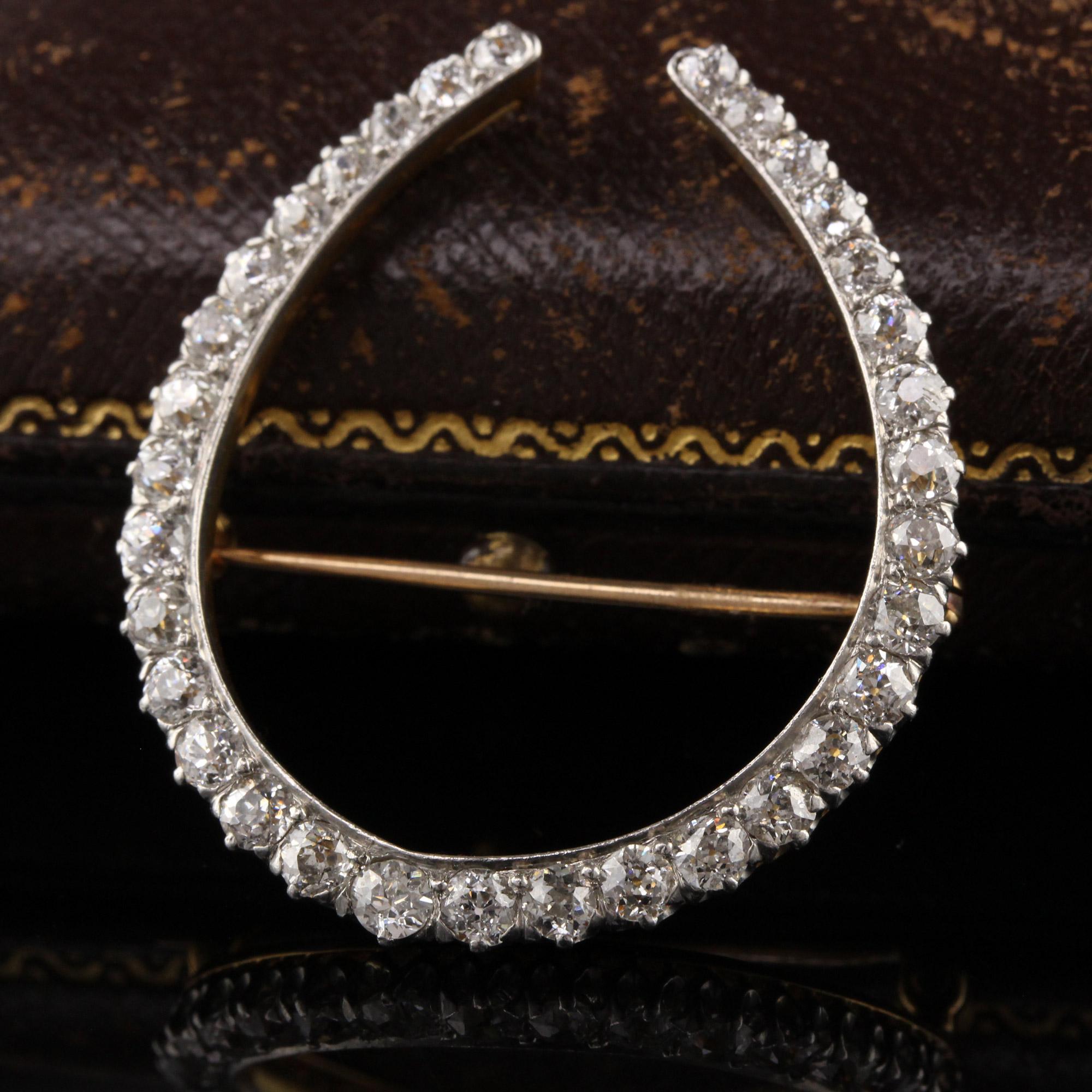 Antique Edwardian F.W.L. 18K Yellow Gold Platinum Diamond Horseshoe Pin In Good Condition In Great Neck, NY