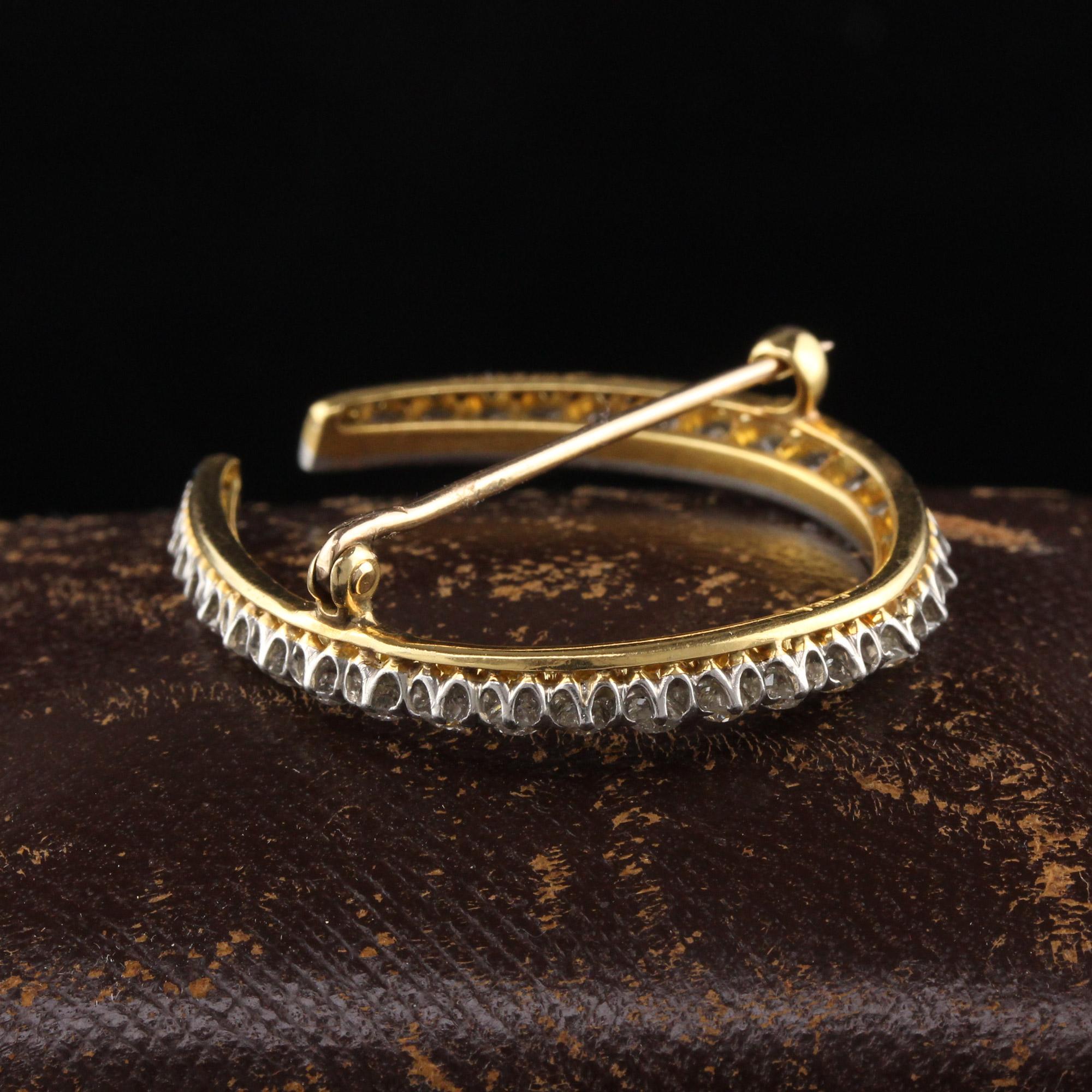 Women's Antique Edwardian F.W.L. 18K Yellow Gold Platinum Diamond Horseshoe Pin