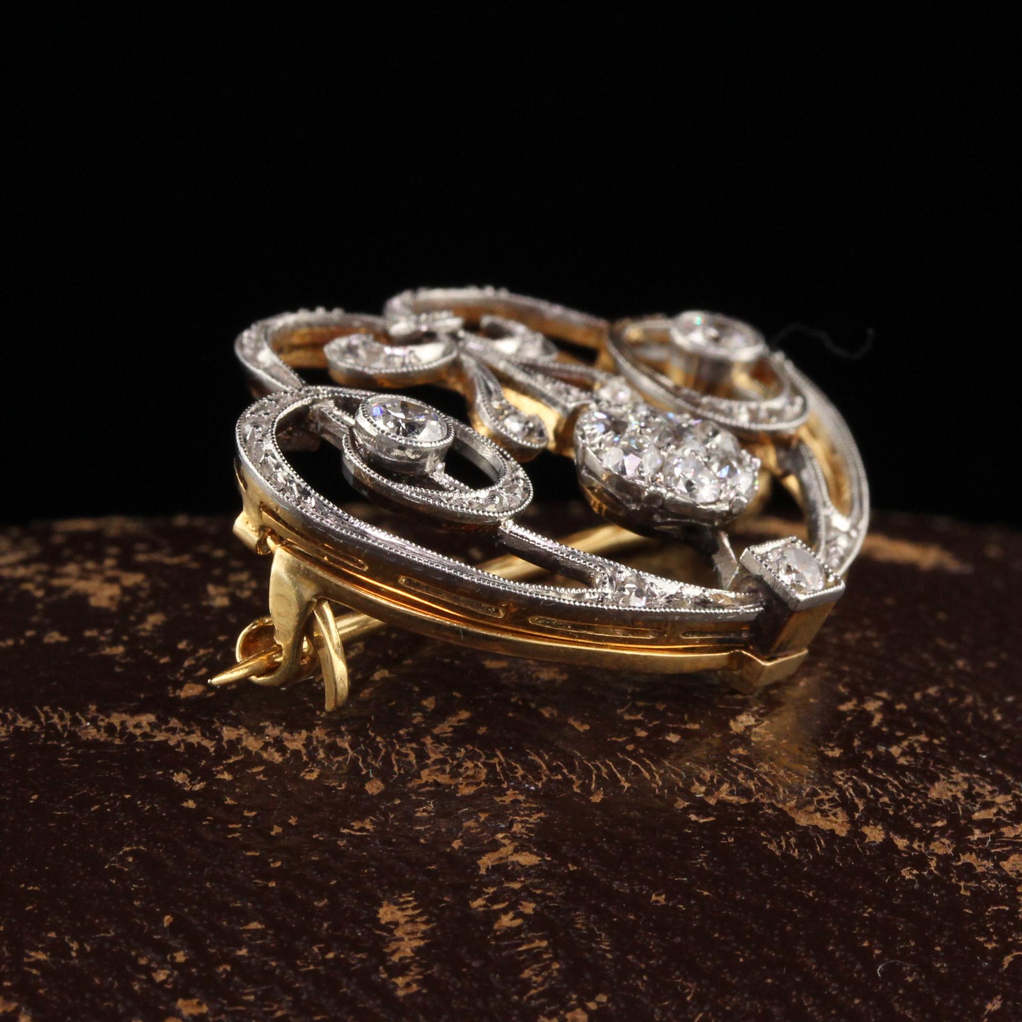 Édouardien Épingle édouardienne ancienne en or jaune 18 carats et platine avec diamants d'Europe ancienne en vente