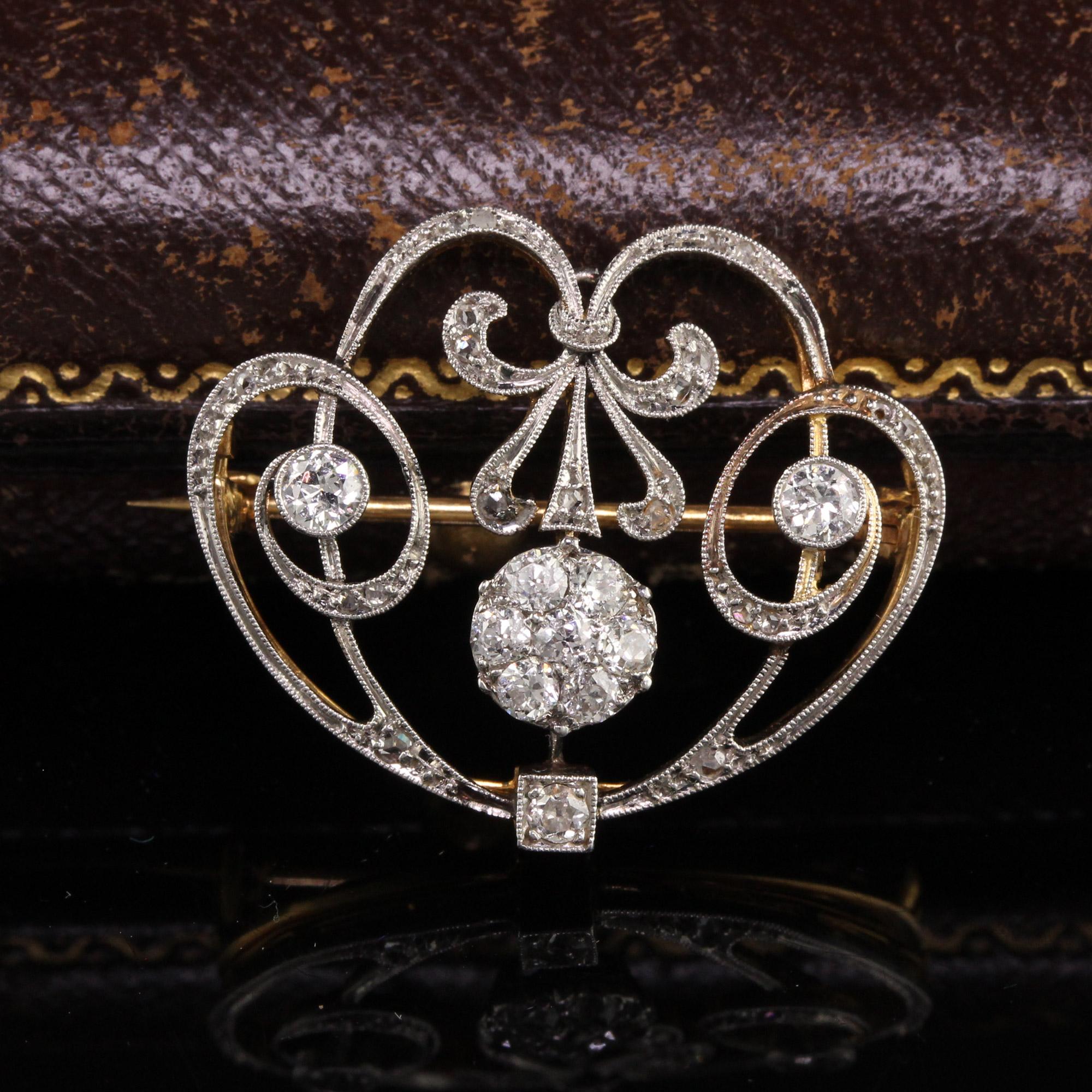 Antique Edwardian 18k Yellow Gold Platinum Old European Diamond Pin In Good Condition For Sale In Great Neck, NY
