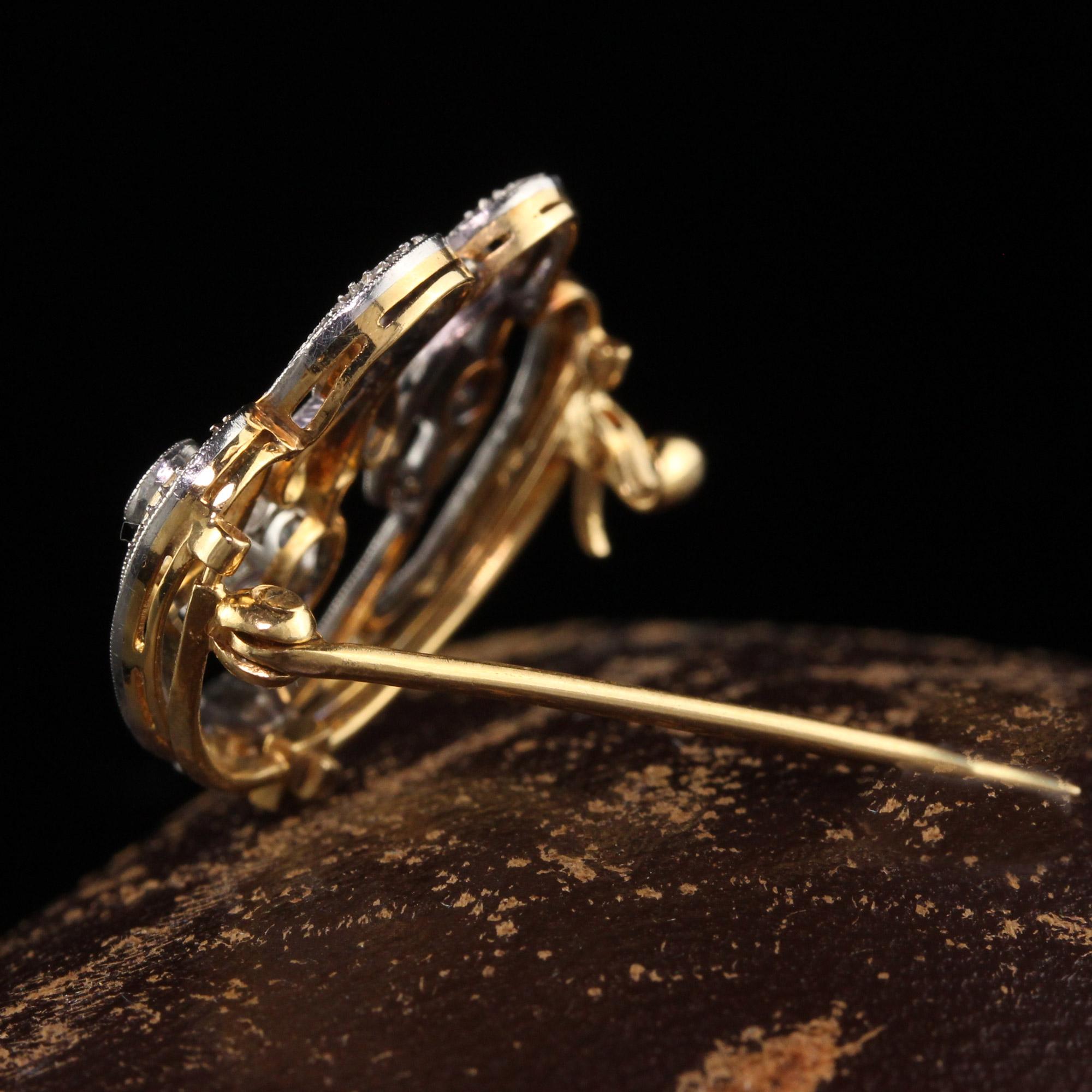 Épingle édouardienne ancienne en or jaune 18 carats et platine avec diamants d'Europe ancienne Bon état - En vente à Great Neck, NY