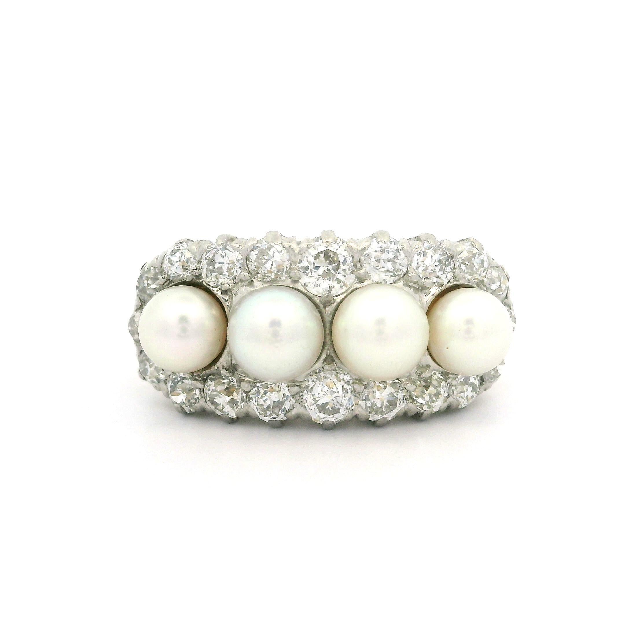 Antique Edwardian 18k Yellow Gold Platinum Pearl & Old Cut Diamond Saddle Ring For Sale 3
