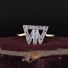 Antique Edwardian 18K Yellow Gold Platinum Rose Cut Diamond Initial Ring