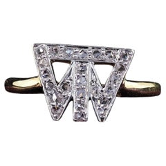 Antique Edwardian 18K Yellow Gold Platinum Rose Cut Diamond Initial Ring