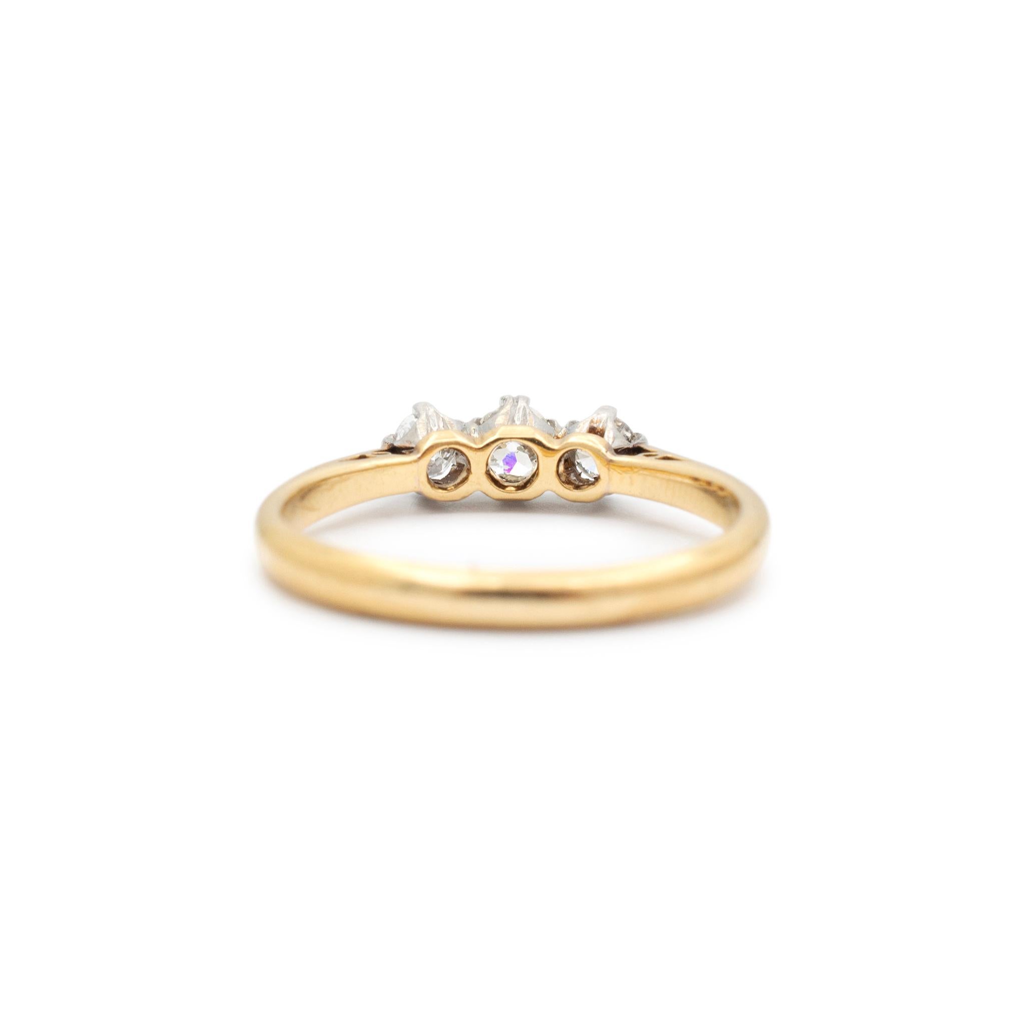 Women's Antique Edwardian 18K Yellow Gold & Platinum Three Stone Diamond Engagement Ring