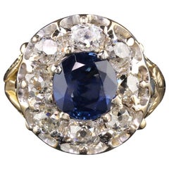 Antique Edwardian 18 Karat Gold Platinum Top Ceylon Sapphire and Diamond Ring
