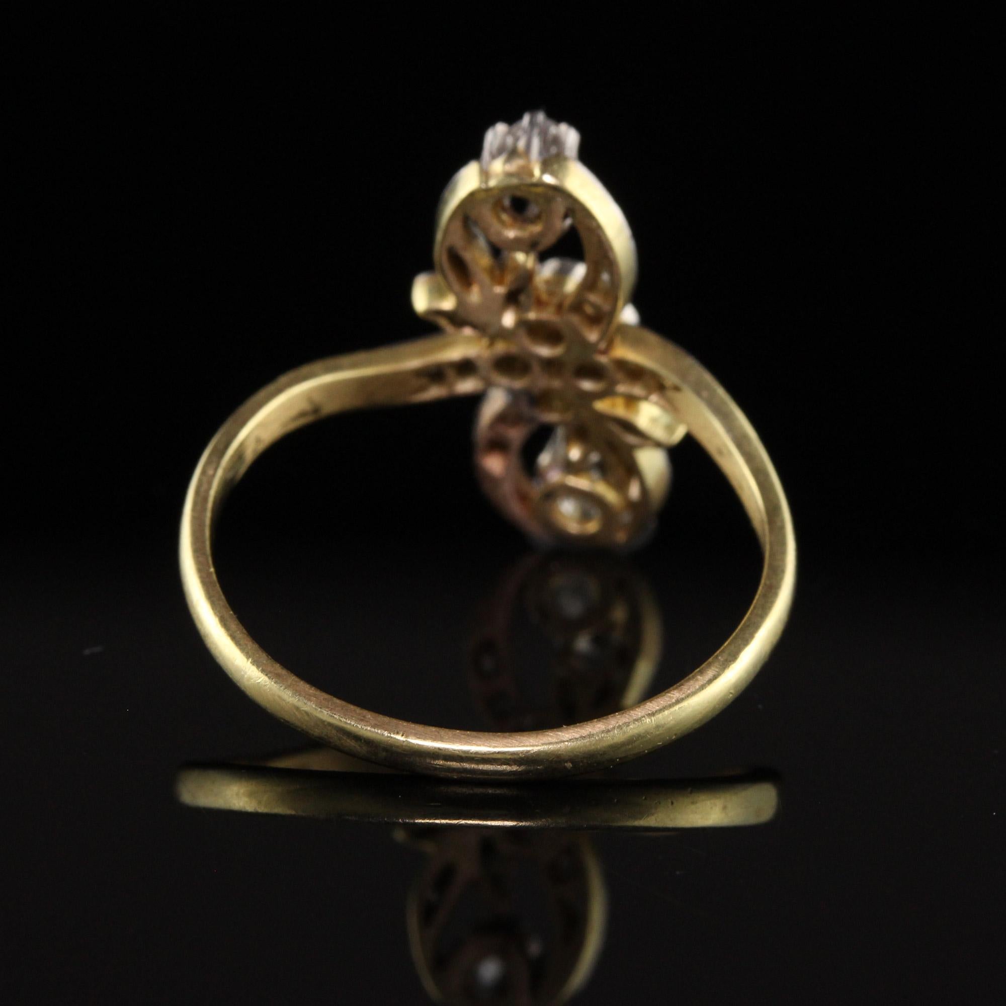 Women's Antique Edwardian 18k Yellow Gold Platinum Top Floral Diamond Ring For Sale
