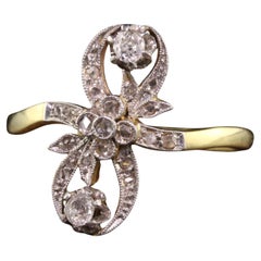 Vintage Edwardian 18k Yellow Gold Platinum Top Floral Diamond Ring