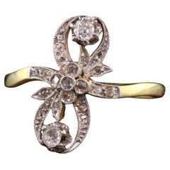 Antiker edwardianischer Diamantring aus 18 Karat Gelbgold und Platin mit Blumenmuster