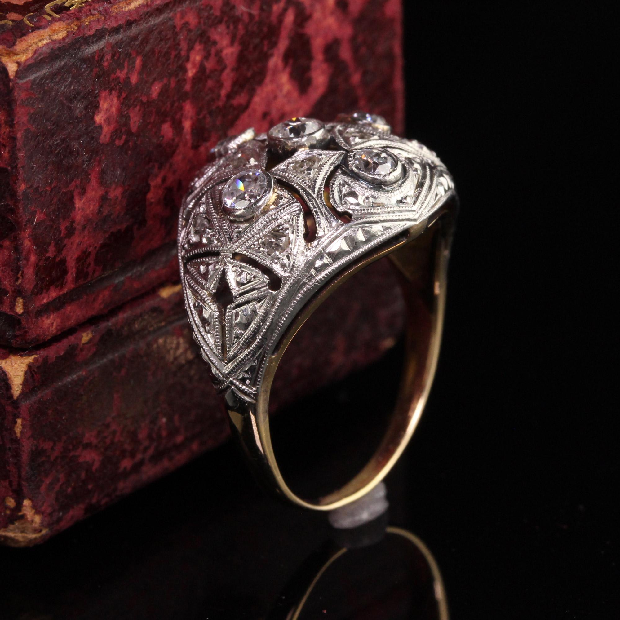 Old European Cut Antique Edwardian 18K Yellow Gold Platinum Top Old European Diamond Ring For Sale
