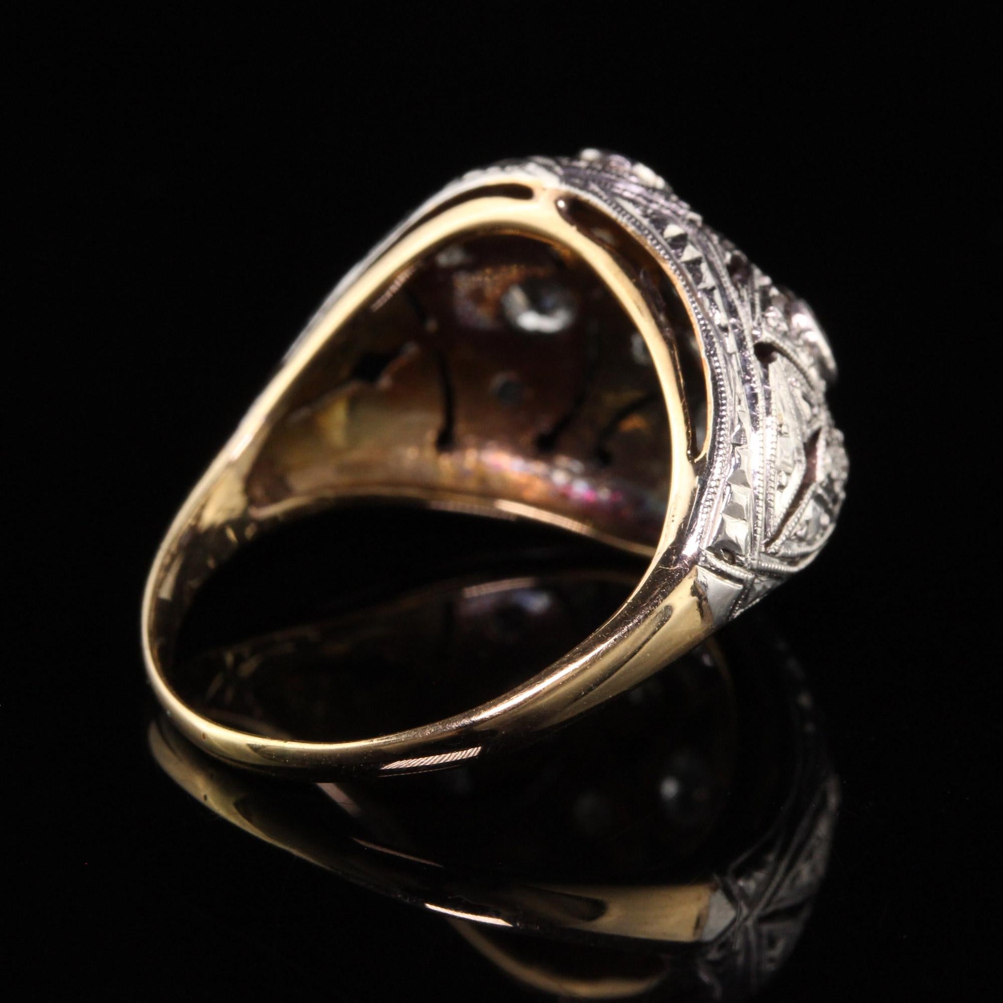 Antiker antiker edwardianischer 18 Karat Gelbgold Platin Top Old European Diamantring im Zustand „Gut“ im Angebot in Great Neck, NY