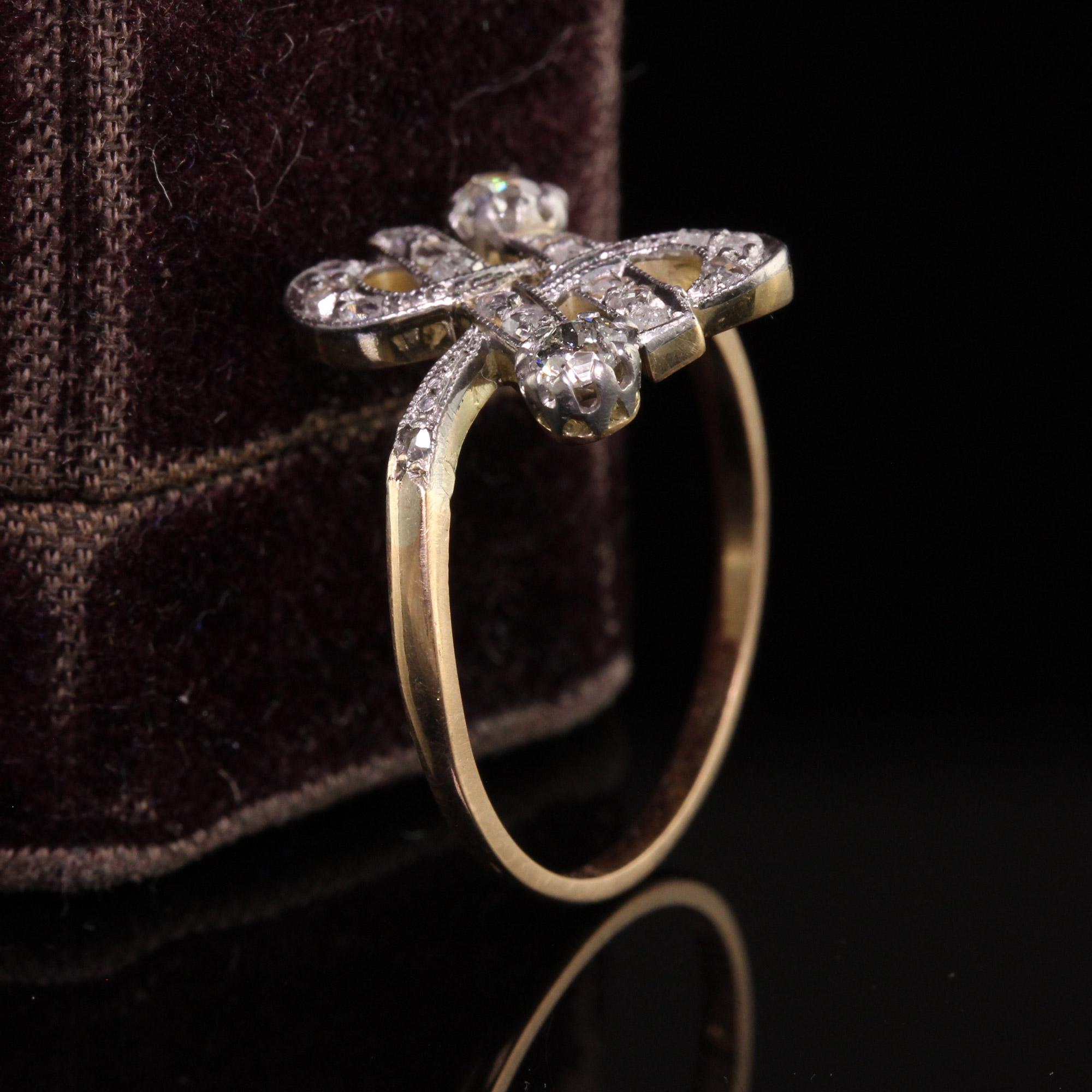Old Mine Cut Antique Edwardian 18k Yellow Gold Platinum Top Old Mine Diamond Ring For Sale