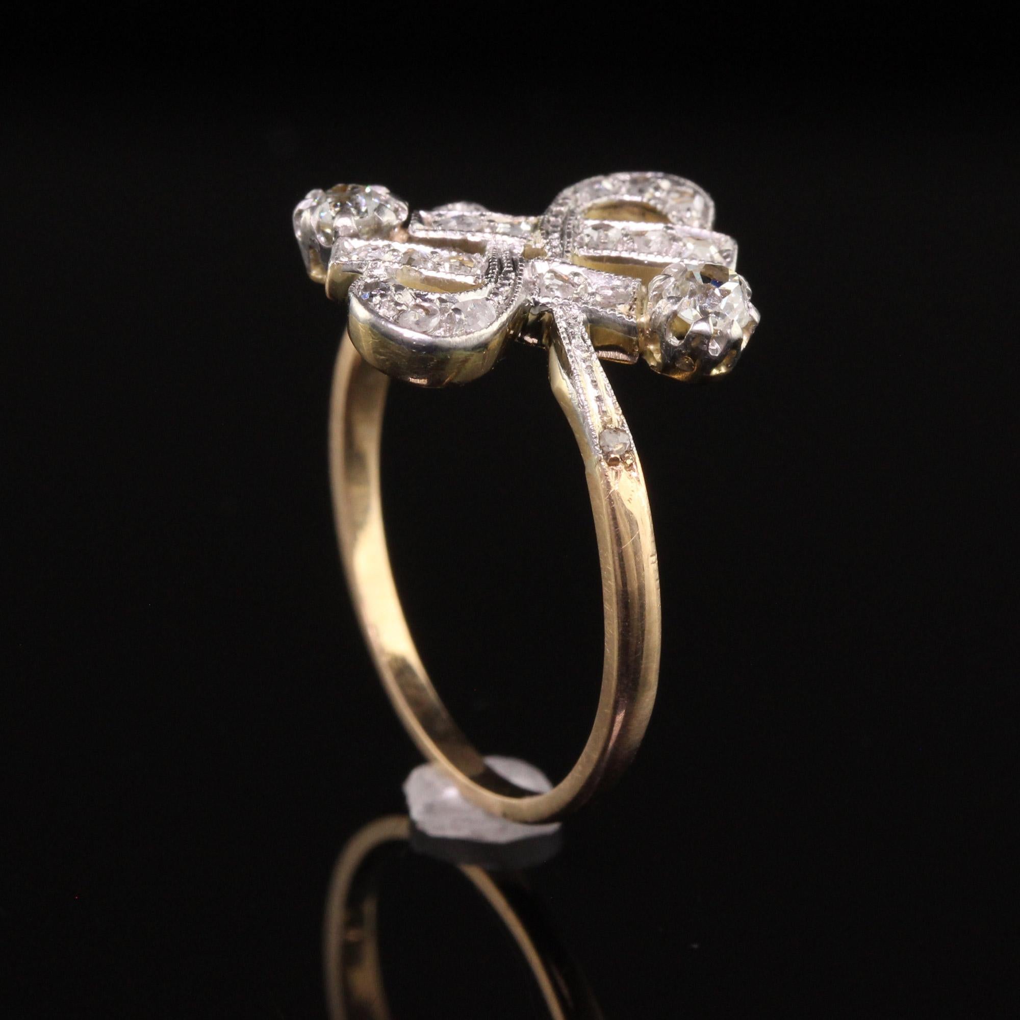 Antique Edwardian 18k Yellow Gold Platinum Top Old Mine Diamond Ring For Sale 1