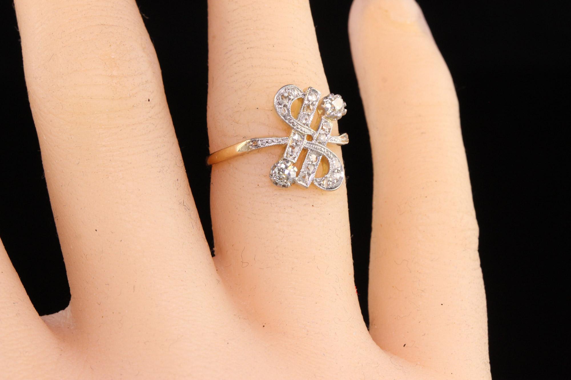 Antique Edwardian 18k Yellow Gold Platinum Top Old Mine Diamond Ring For Sale 2