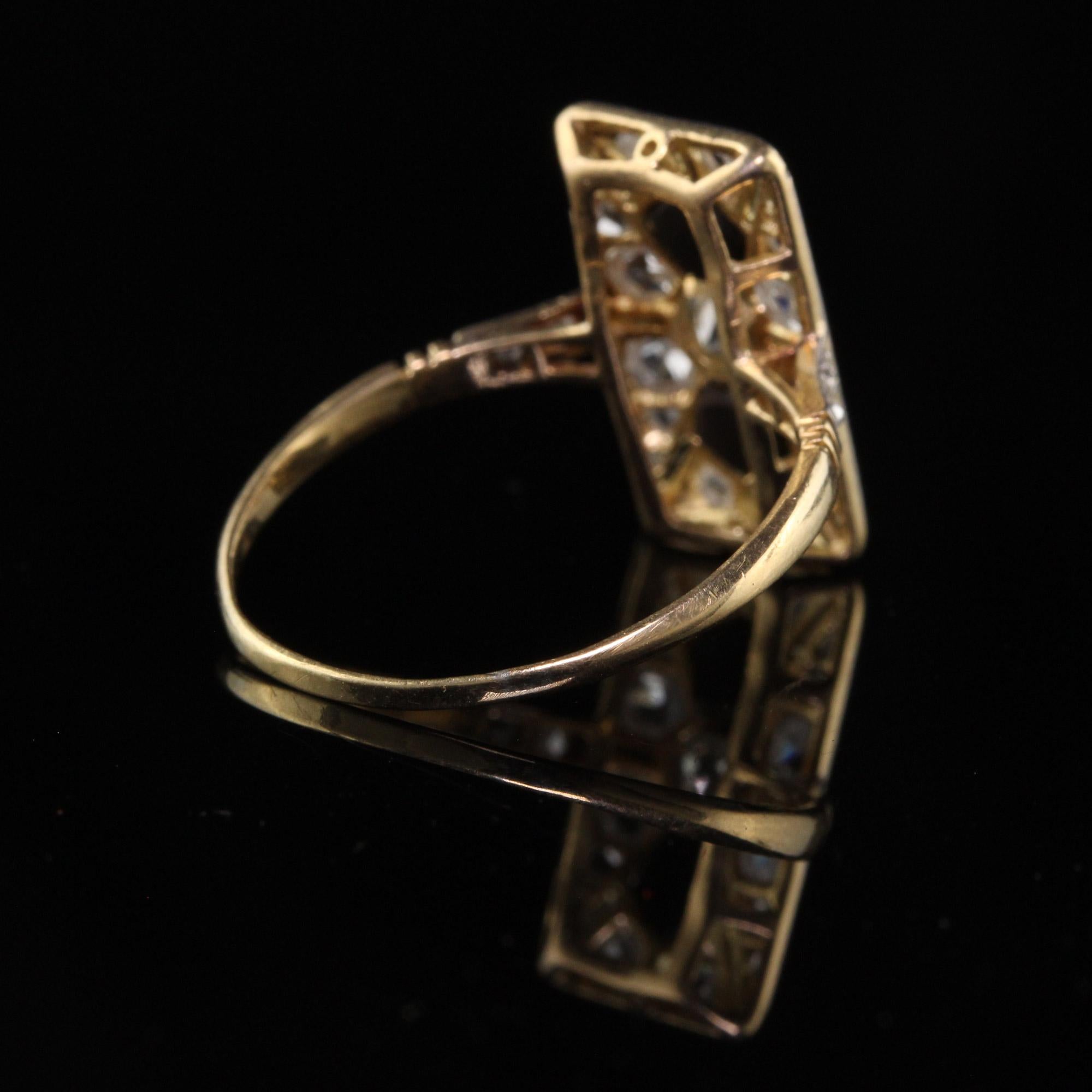 Antique Edwardian 18K Yellow Gold Platinum Top Rose Cut Diamond Onyx Ring 1